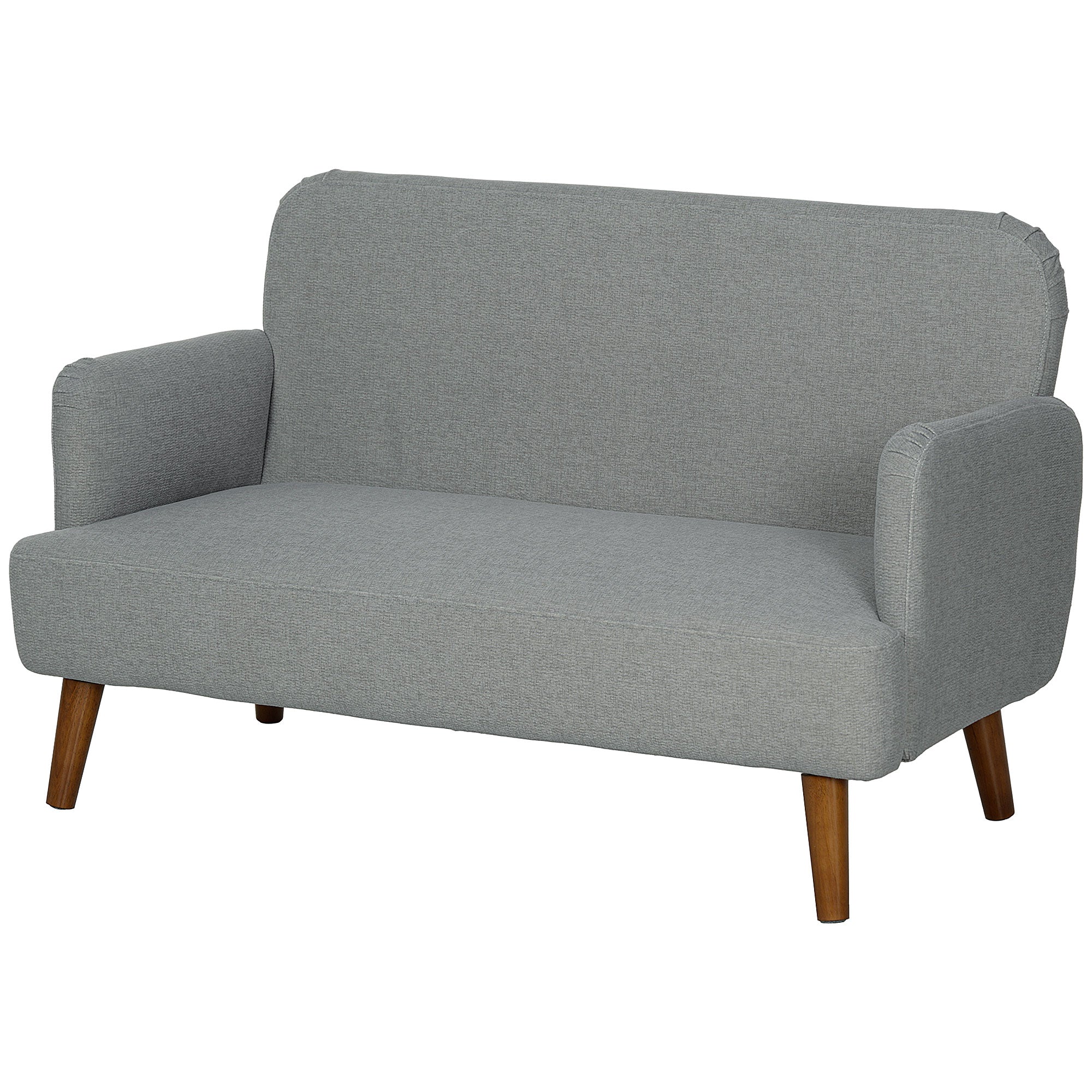 Velvet Feel Fabric 2 Seater Sofa, Small Sofa Loveseat with 21cm Thick Padding and Wood Legs, Grey