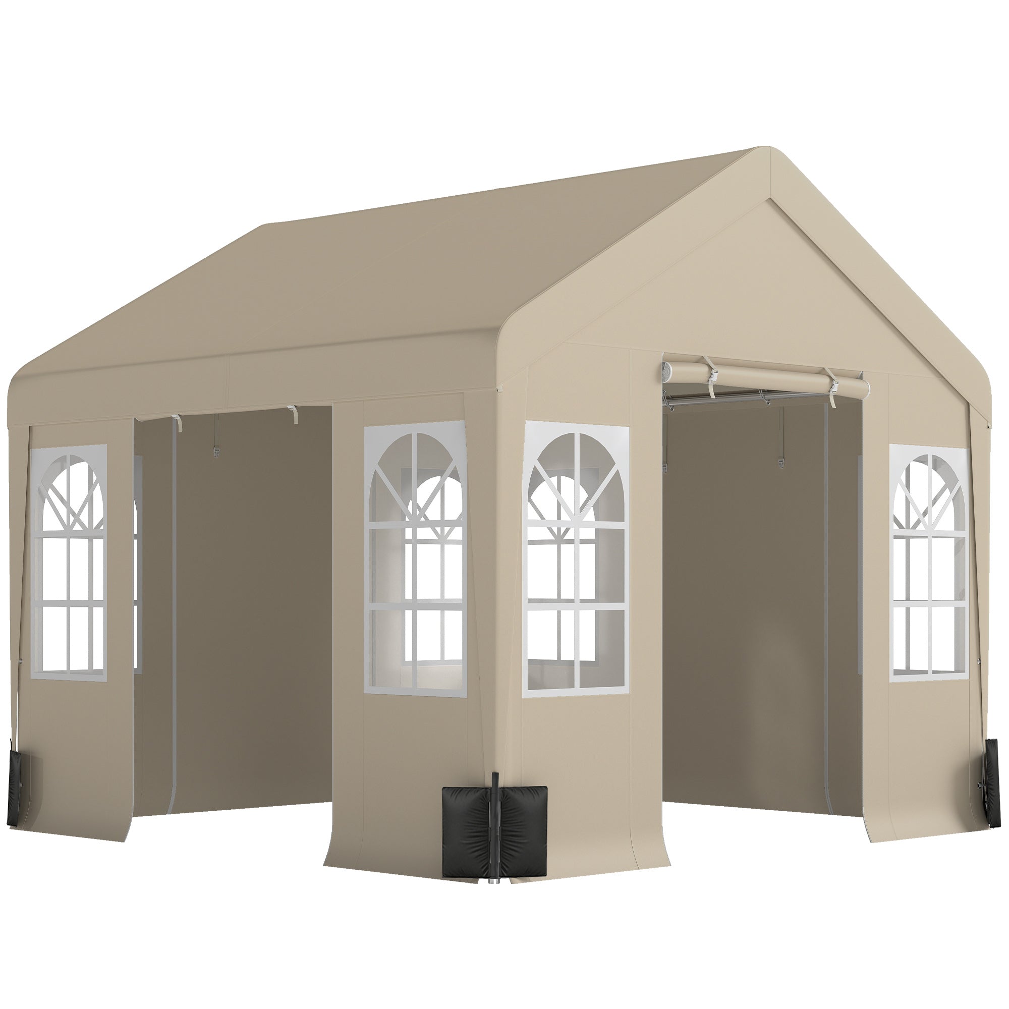 3 x 3 m Party Tent, Outdoor Canopy Tent Shelter with Removable Sidewalls, 4 Zipped Doors, for Parties, Wedding, Beige