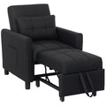 Linen-Look Single Chair Bed with Adjustable Backrest and Pillow - Black