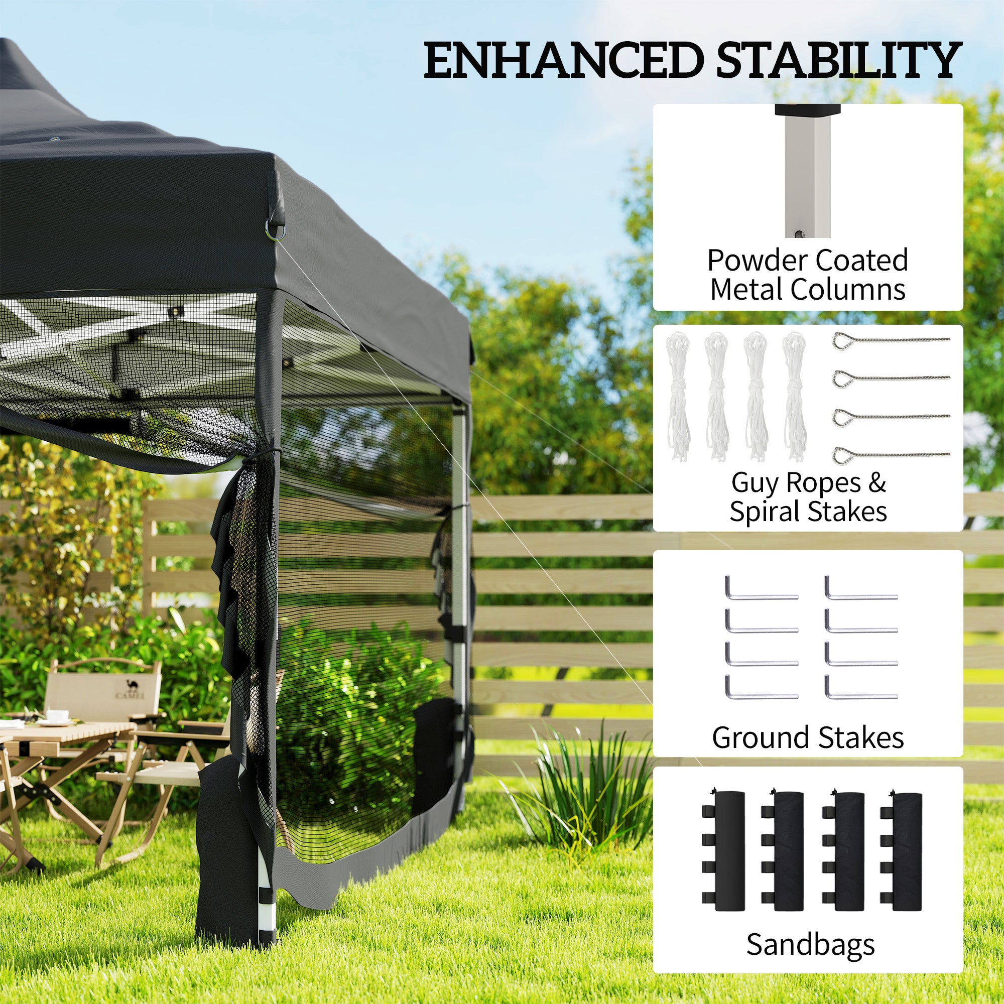 3 x 4.5 m Pop Up Gazebo with Mesh Nettings, UPF50+ Heavy Duty Outdoor Garden Party Tent Marquee, Black