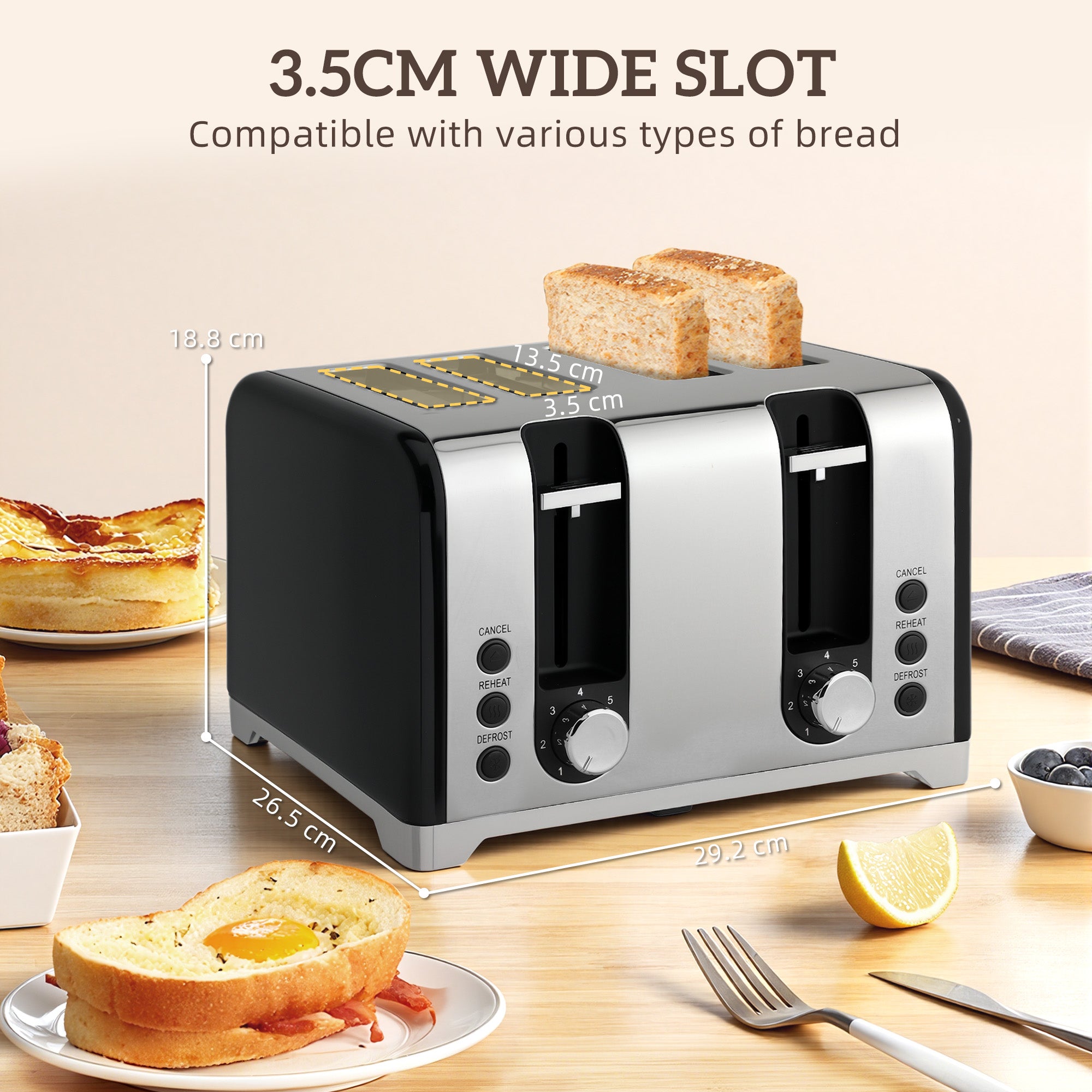 Retro 3000W Kettle and Toaster Set - Black