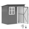 7 x 4ft Galvanised Steel Garden Shed with Lock, Gloves & Foundation Kit - Grey