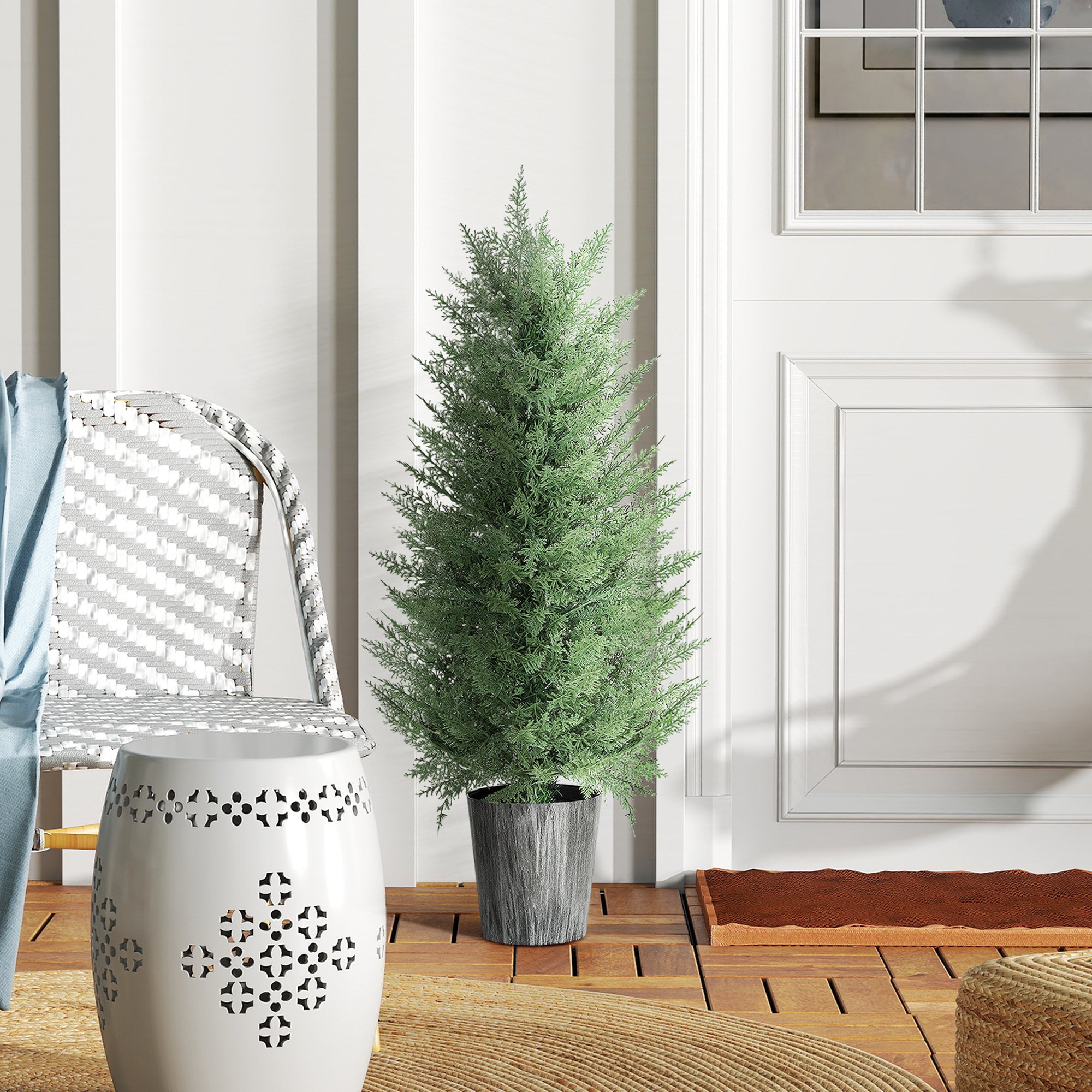 90cm Artificial Cypress Trees Set of 2, UV Resistant Artificial Plants with Decorative Pot, Fake Plants for Indoor Outdoor Decor, Green