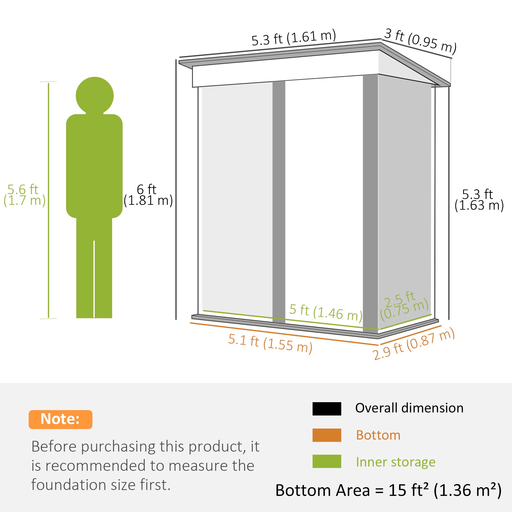5x3ft Corrugated Steel Storage Shed with Lock - Brown