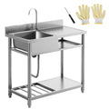Freestanding Outdoor Stainless Steel Kitchen Sink with Single Bowl, Hot & Cold Water Pipes and Storage Shelves - Silver