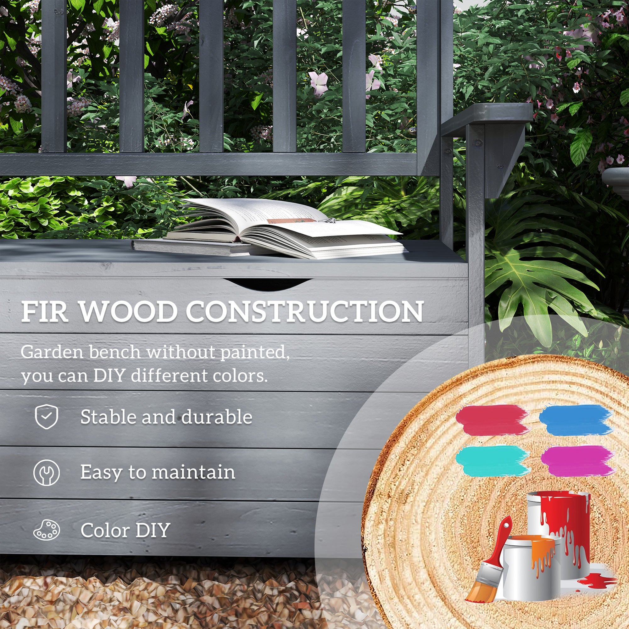 Two-Seater Garden Storage Bench - Grey