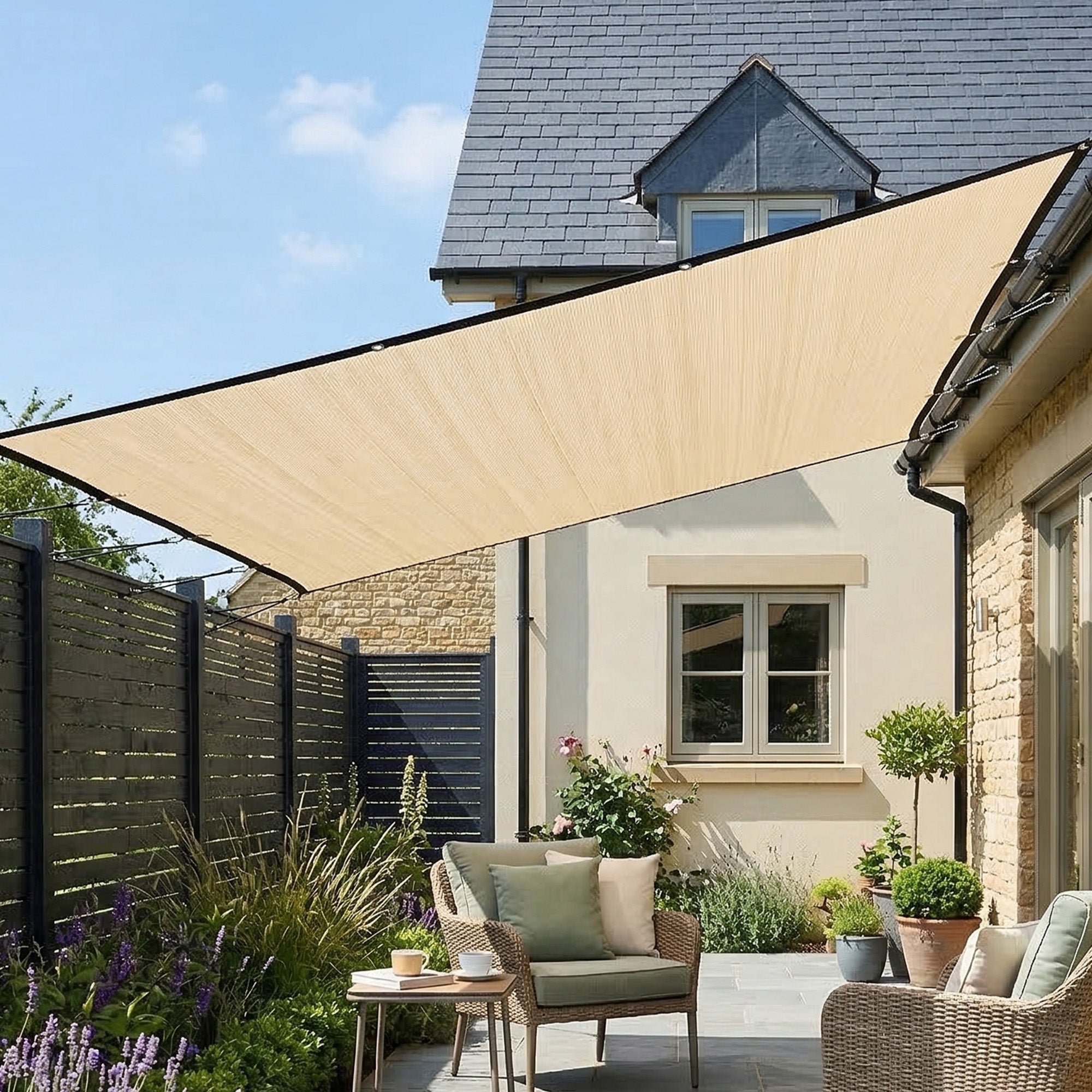 Sun Shade Sail UV Protection Canopy with Stainless Steel Eyelets for Patio Garden 3 x 3.6 m Beige