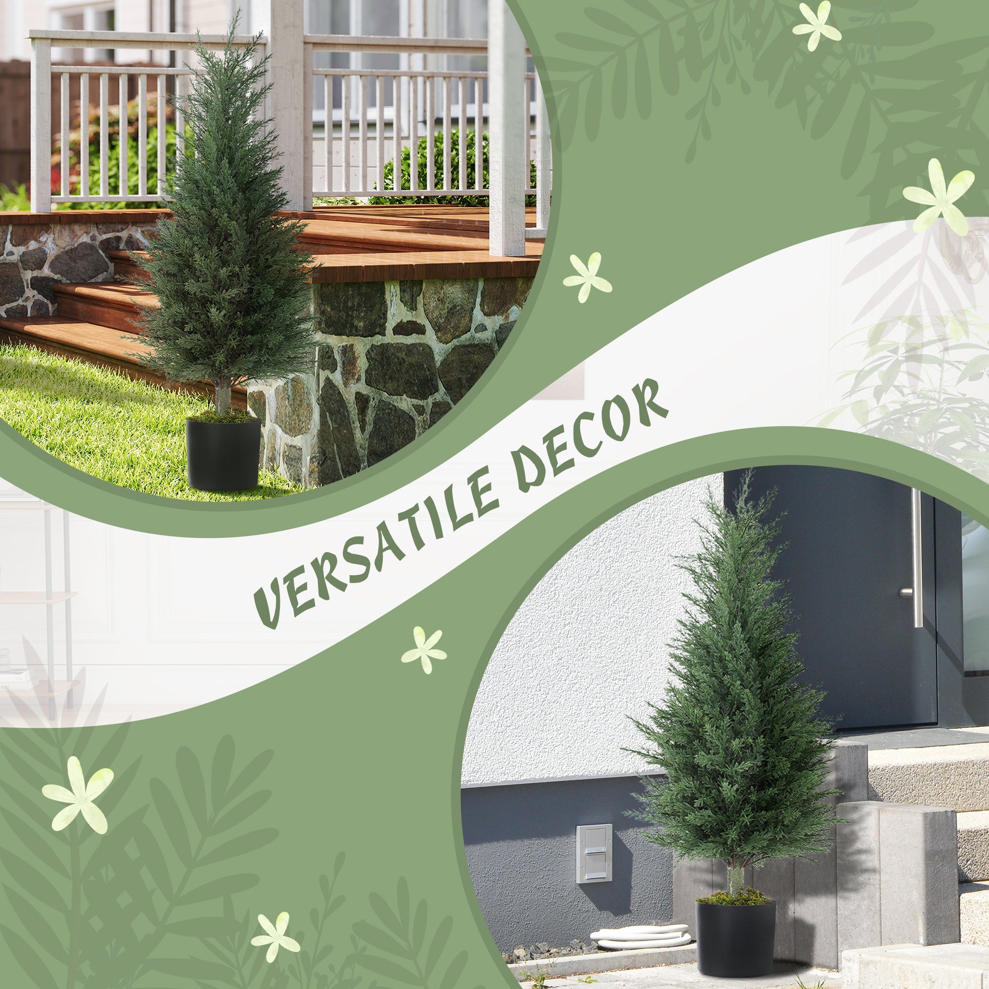 Artificial Cypress Tree, 90 cm Fake Cypress Tree with Plastic Pots, UV-Resistant Faux Plants for Garden Front Porch Decoration, 2 Pack