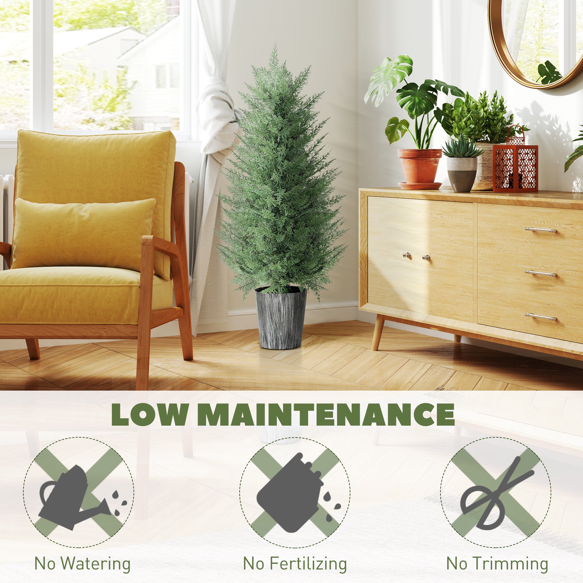 90cm Artificial Cypress Trees Set of 2, UV Resistant Artificial Plants with Decorative Pot, Fake Plants for Indoor Outdoor Decor, Green