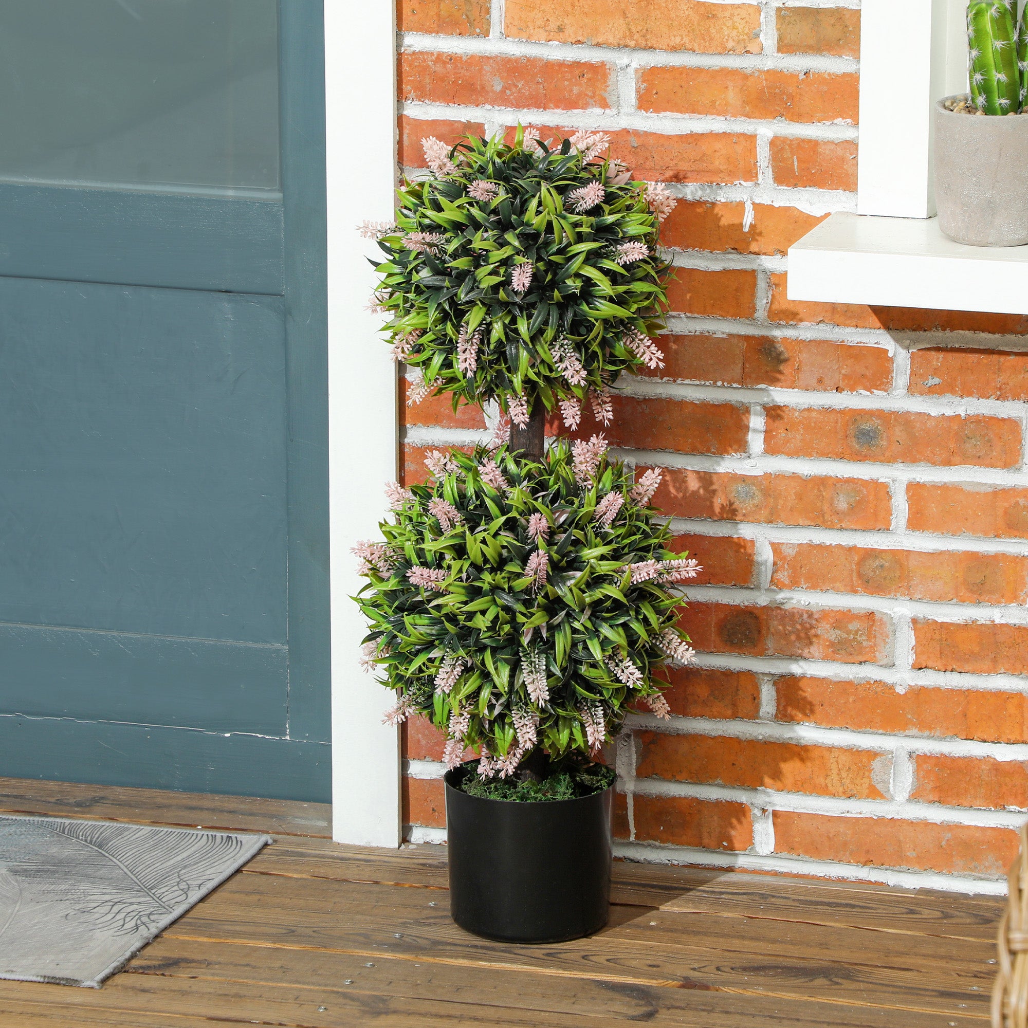 Set of 2 Decorative Artificial Plants Ball Trees with Lavender Flowers in Pot Fake Plants for Home Indoor Outdoor Decor, 70cm, Pink