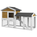 Wooden Double Tier Rabbit Hutch with Water-Resistant Roof and Ramp 147x54x84 cm - Yellow
