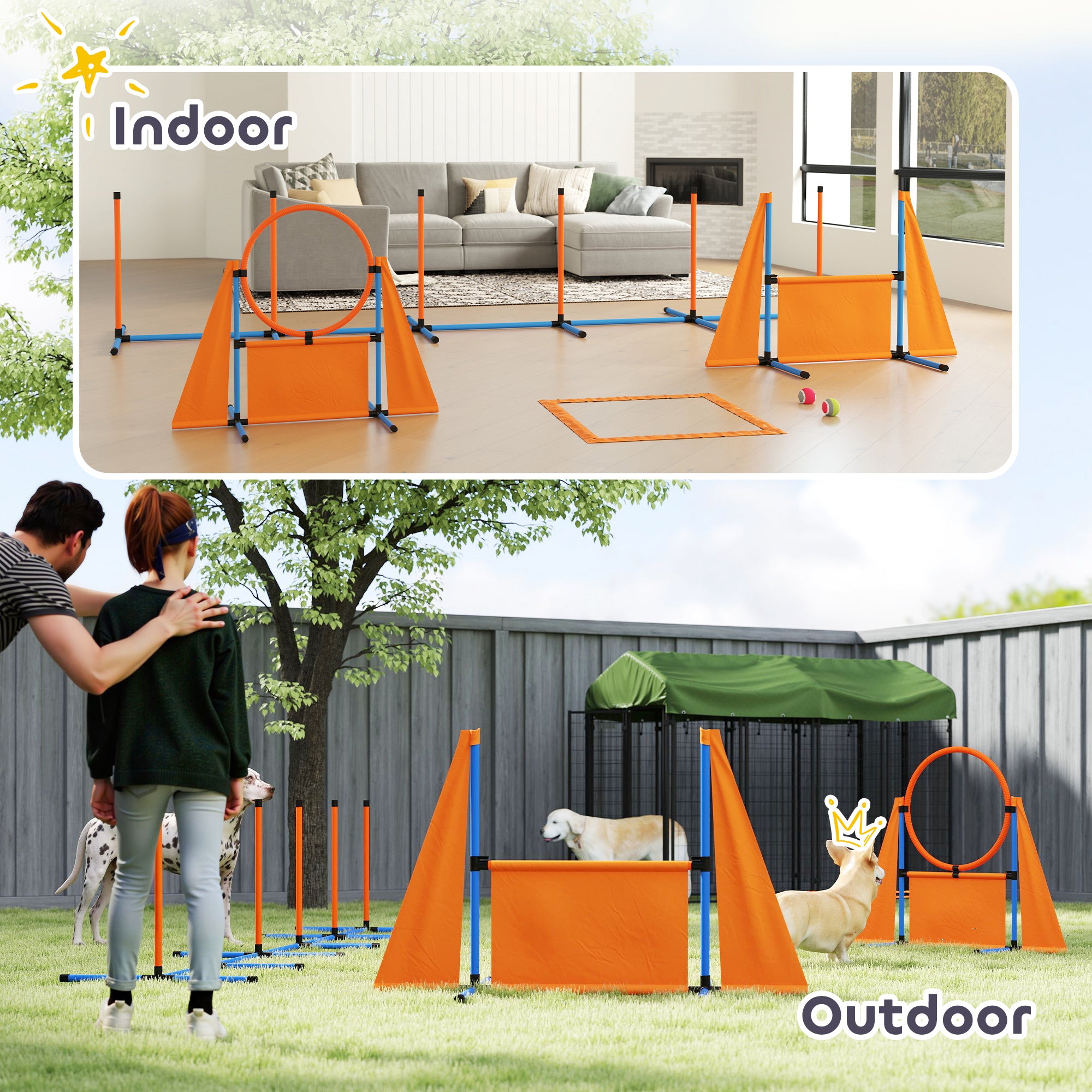 6-Piece Dog Agility Training Set with Weave Poles, Jump Ring, Hurdle, Pause Box & Carry Bag - Orange
