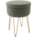 5L Velvet-Feel Storage Ottoman with Gold Hairpin Legs - Green