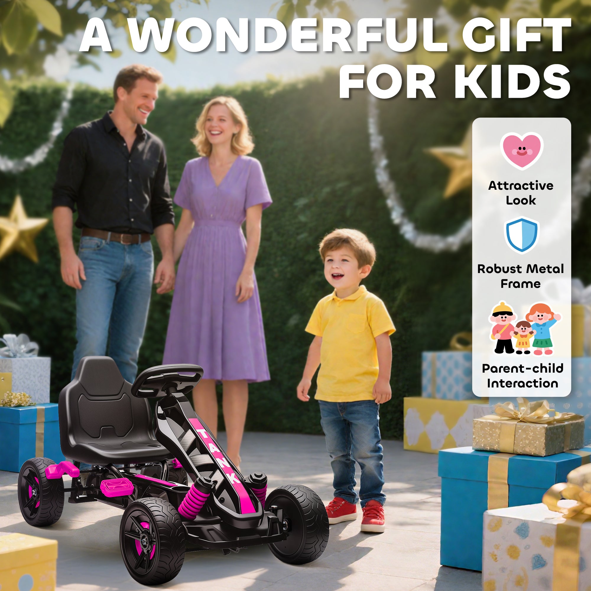 Pedal Go Kart for Kids Aged 3-6 Years, with Freewheel System, Brake, EVA Anti-Slip Wheels, Pink