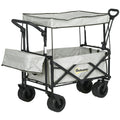 Folding Trolley Cart Storage Wagon with Overhead Canopy and 4 Wheels for Camping & Beach - Grey