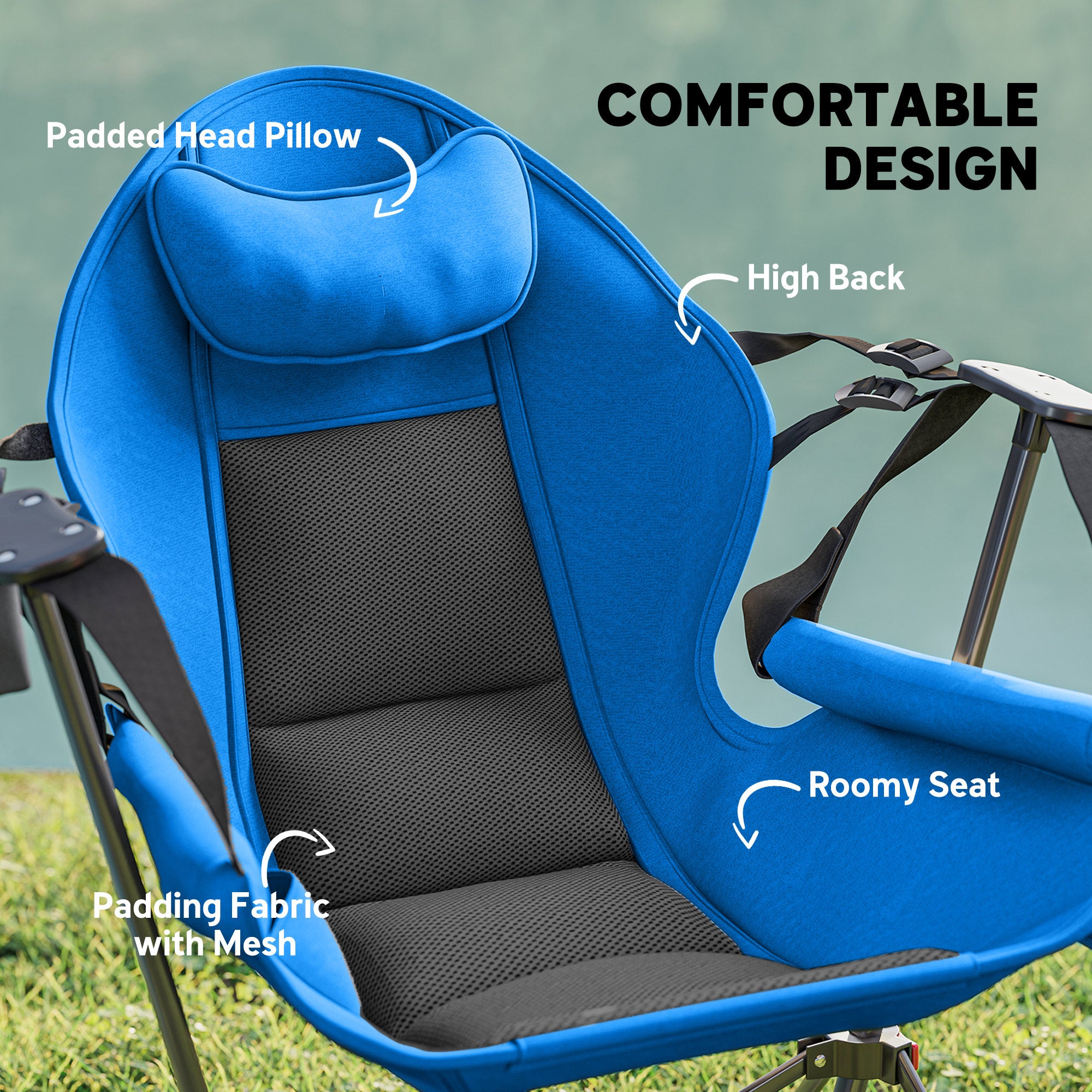 Adjustable Swinging Hammock Camping Chair Set of 2 with Cup Holder - Blue