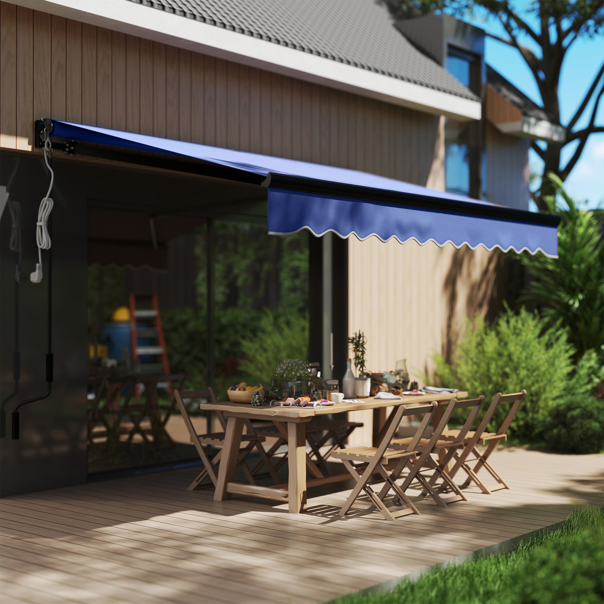 3 Metre Electric Retractable Awning Set with LED Light - Blue