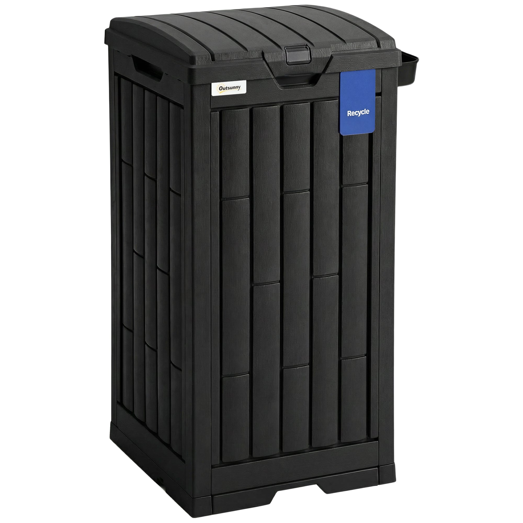 110 L Outdoor Bin with Dual Lid, Waterproof Plastic Trash Bin with Ashtray and Drip Tray, Garden Waste Trash Bin, Black
