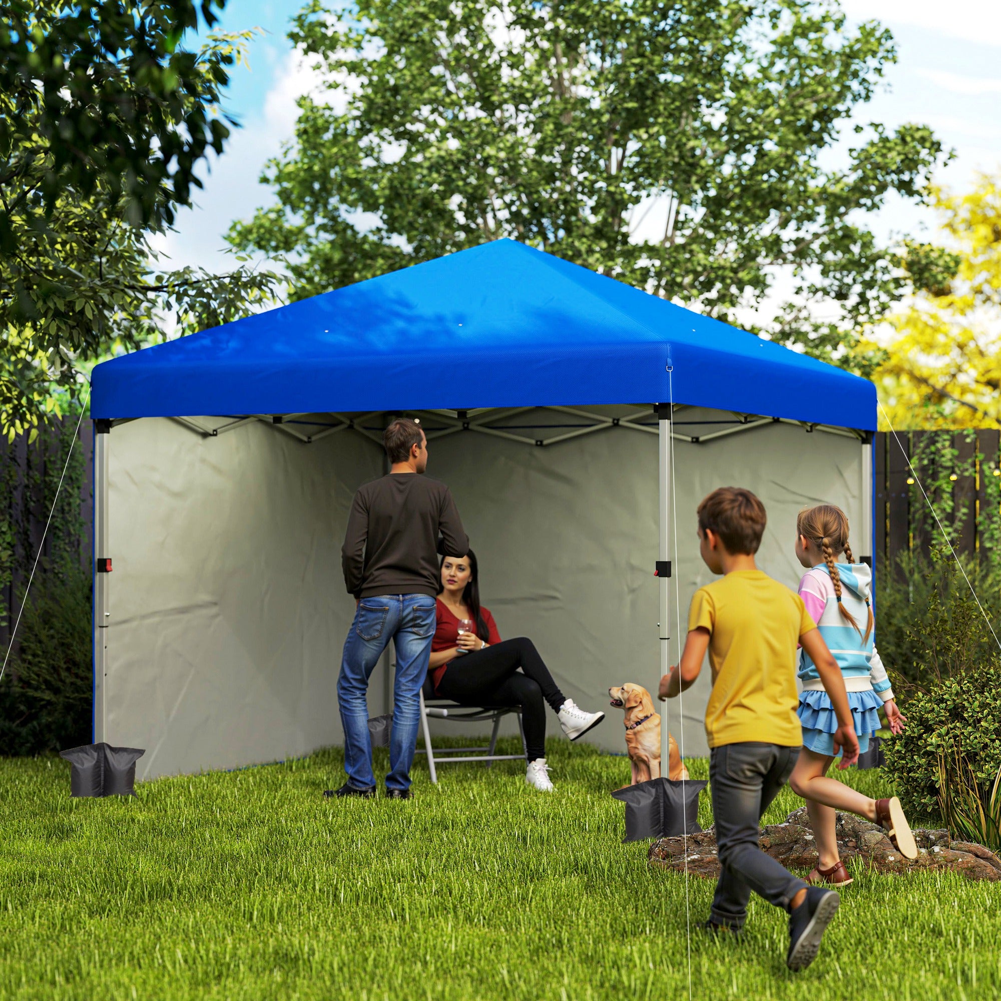 3 x 3 Metre Pop Up Gazebo Set with Sidewalls and Wheeled Bag - Blue
