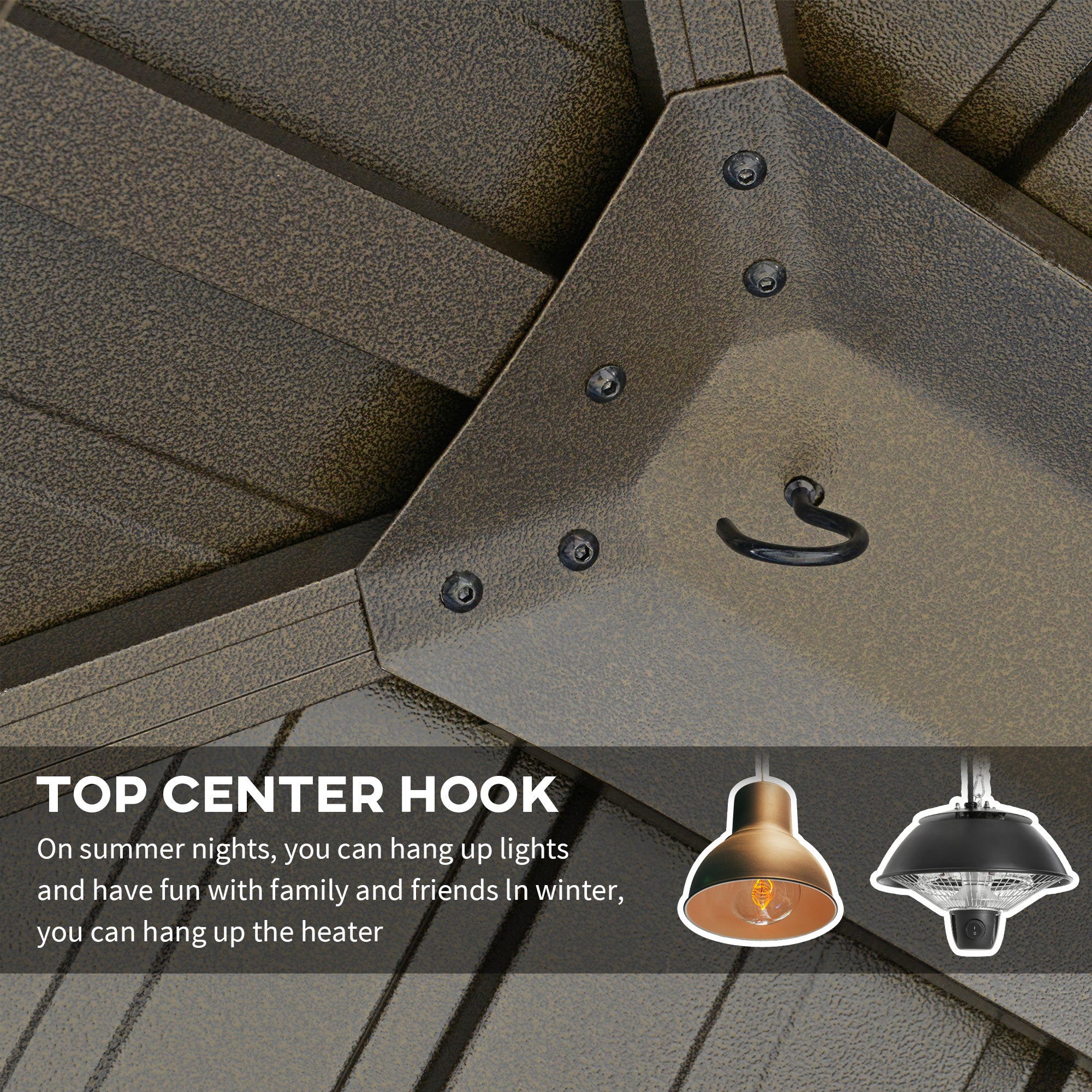 3.65 x 3m Aluminium Hardtop Gazebo, with Accessories - Brown