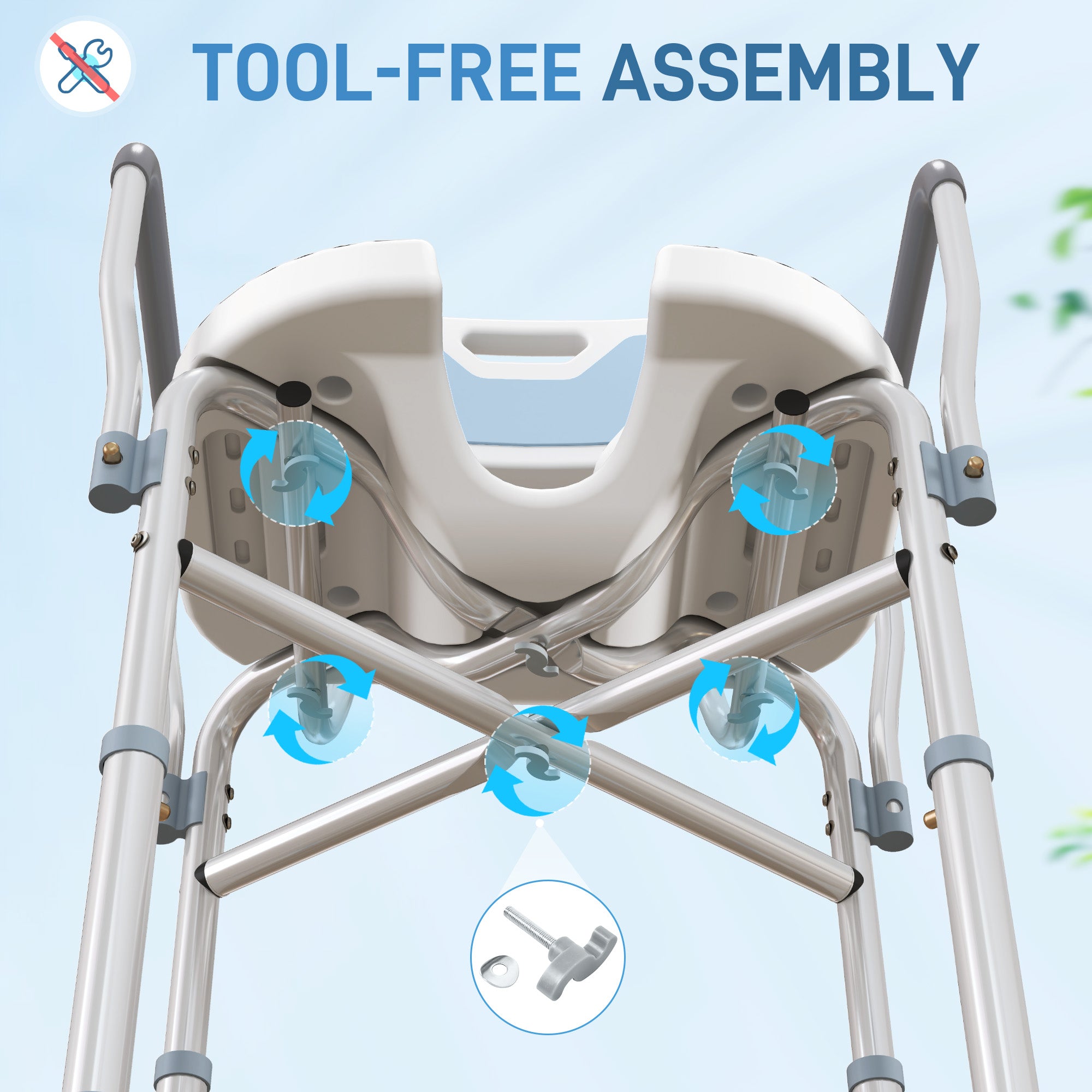 Aluminium Shower Chair, with Padded Seat - Light Blue