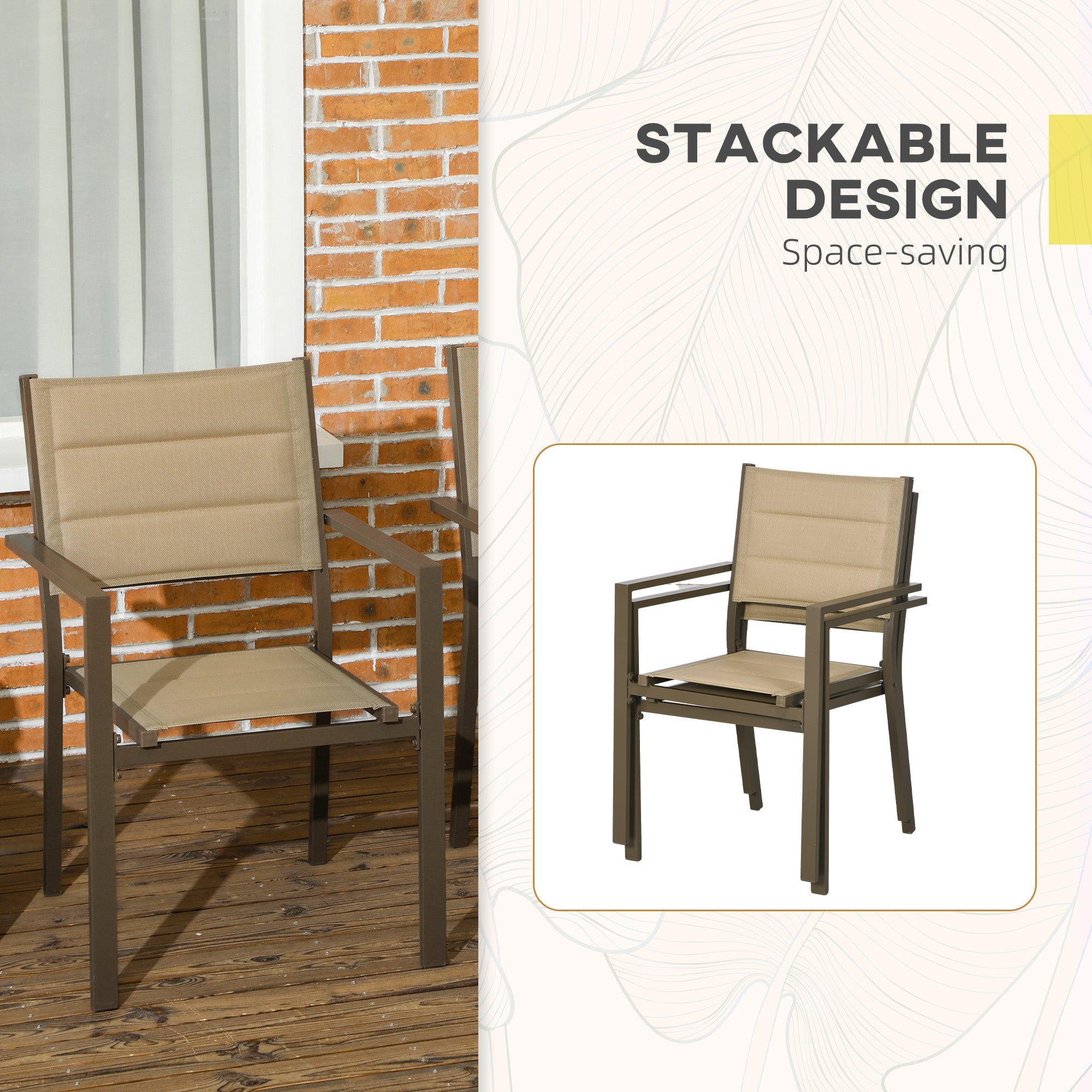 Set of Two Aluminium Stacking Garden Chairs - Khaki