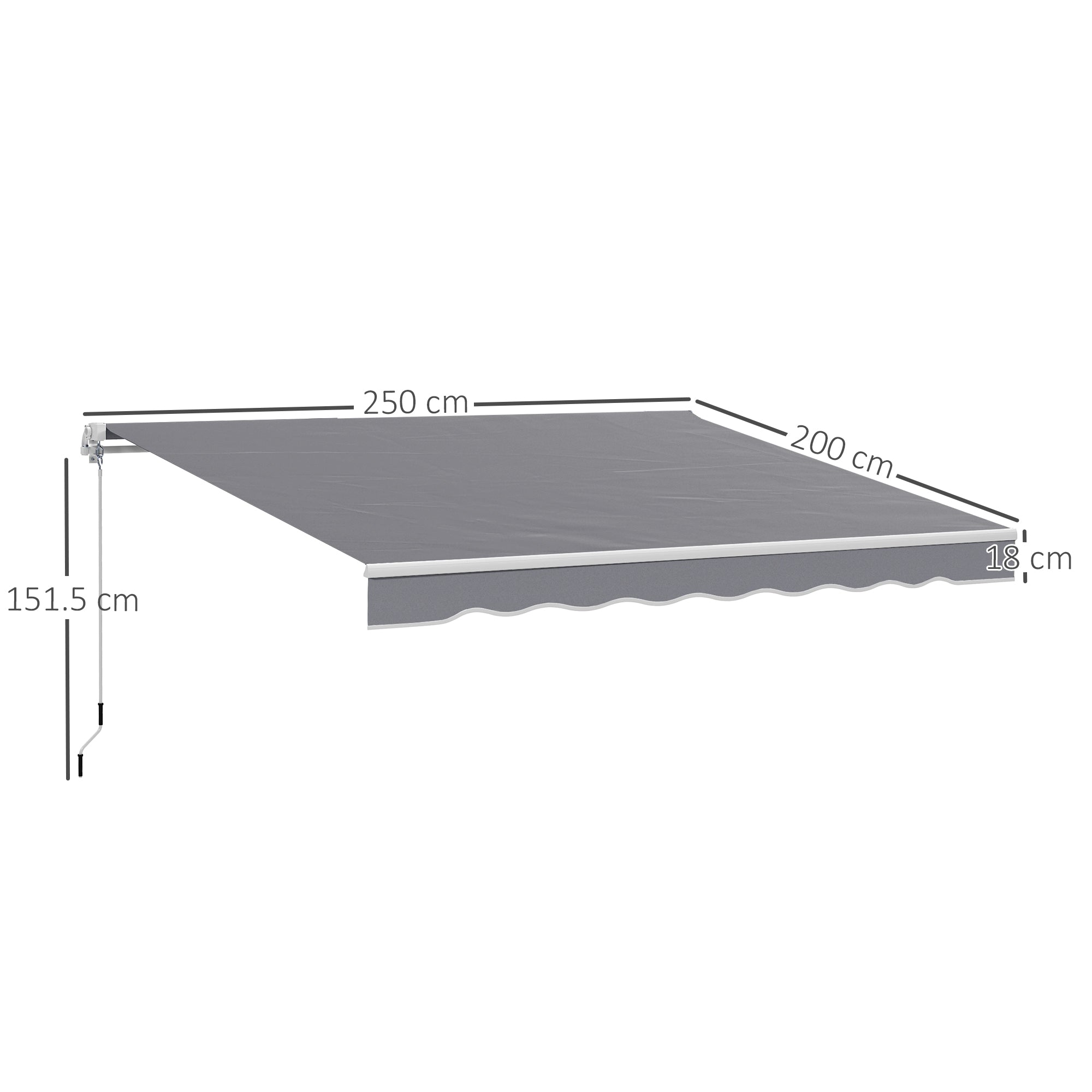 2.5 Metre Manual Retractable Awning Set with Aluminium Frame - Dark Grey