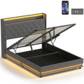 4ft6 Double Bed Frame with Headboard, Platform Bed Frame with Hydraulic Storage, LED Lights and Charging Station, Grey
