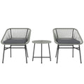 3 Piece Light Grey Rattan Bistro Set with Cushions and Glass Table