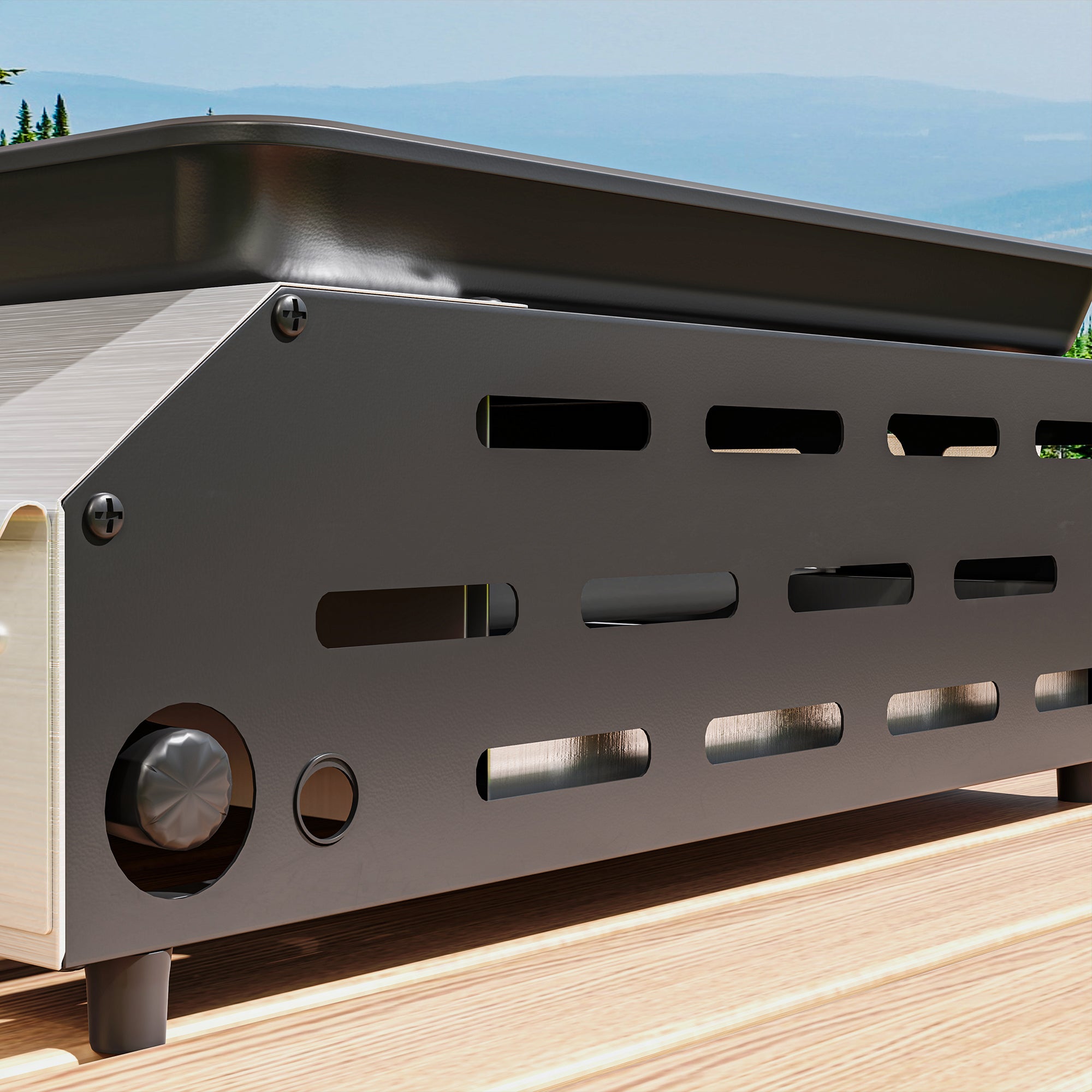 Four Burner Portable Gas Grill with Regulator and Hose - Silver Tone Black