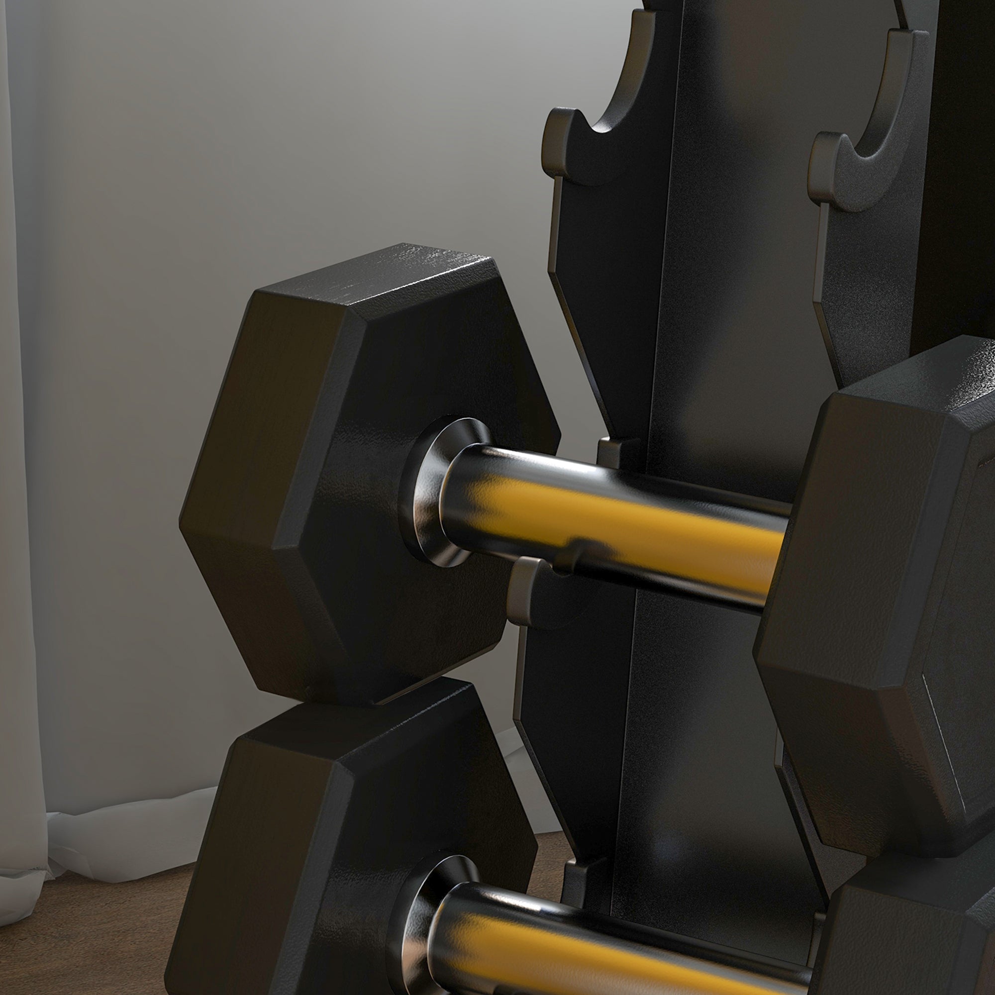 5-Tier Dumbbell Rack with 6 Hexagonal Rubber Dumbbells (2x4kg, 2x5kg, 2x6kg), Dumbbell Storage Stand Holder with Weights Sets for Home Gym Fitness, Black