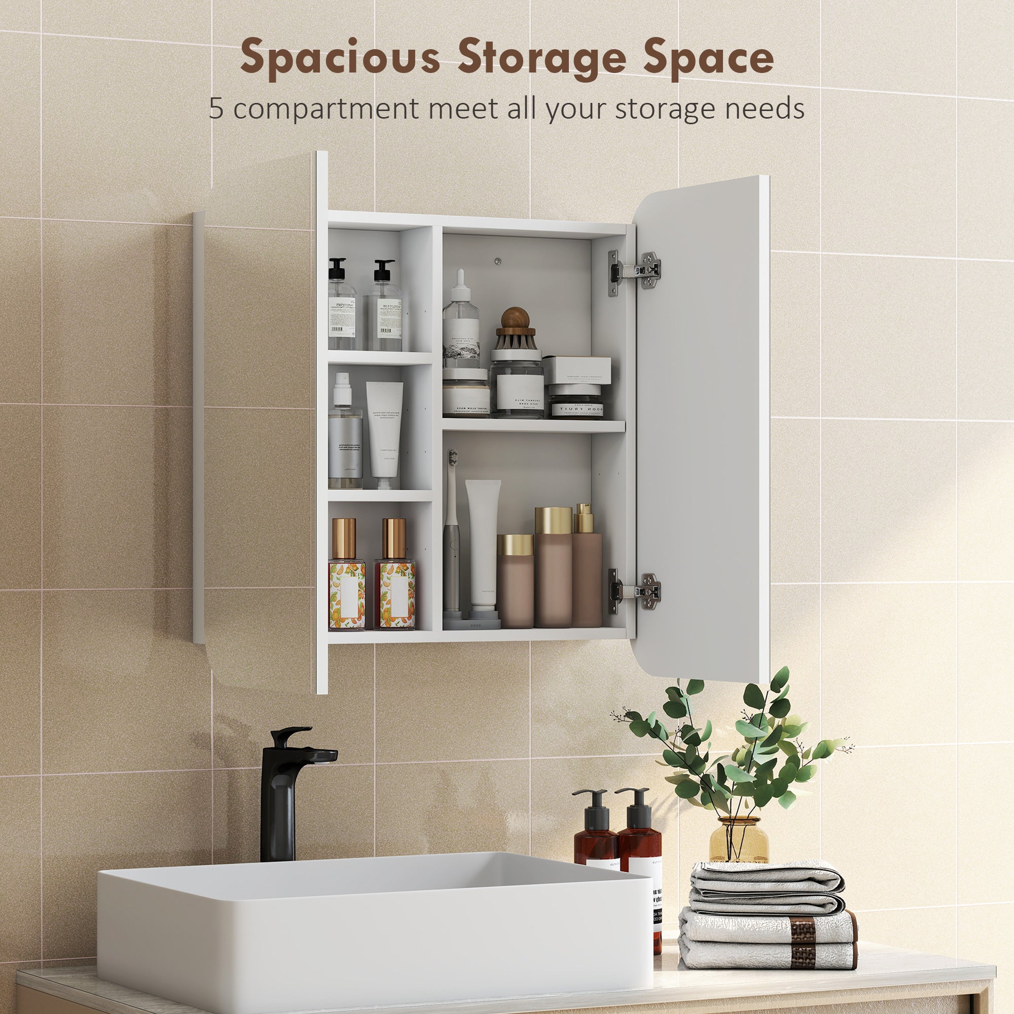 Arched Bathroom Mirror Cabinet with Adjustable Shelves - White