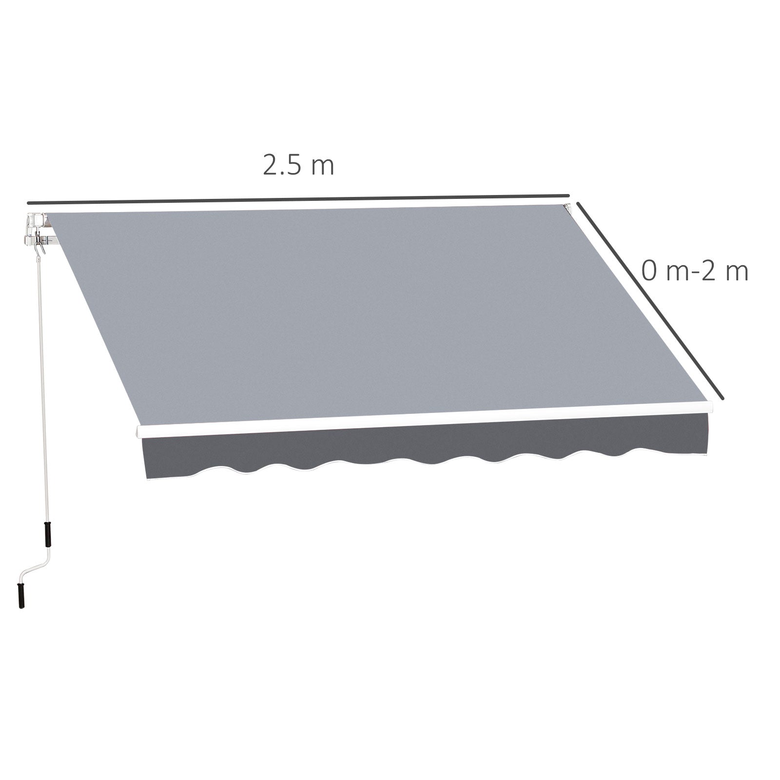 2.5m x 2m Garden Patio Manual Awning Canopy Sun Shade Shelter Retractable with Winding Handle Grey