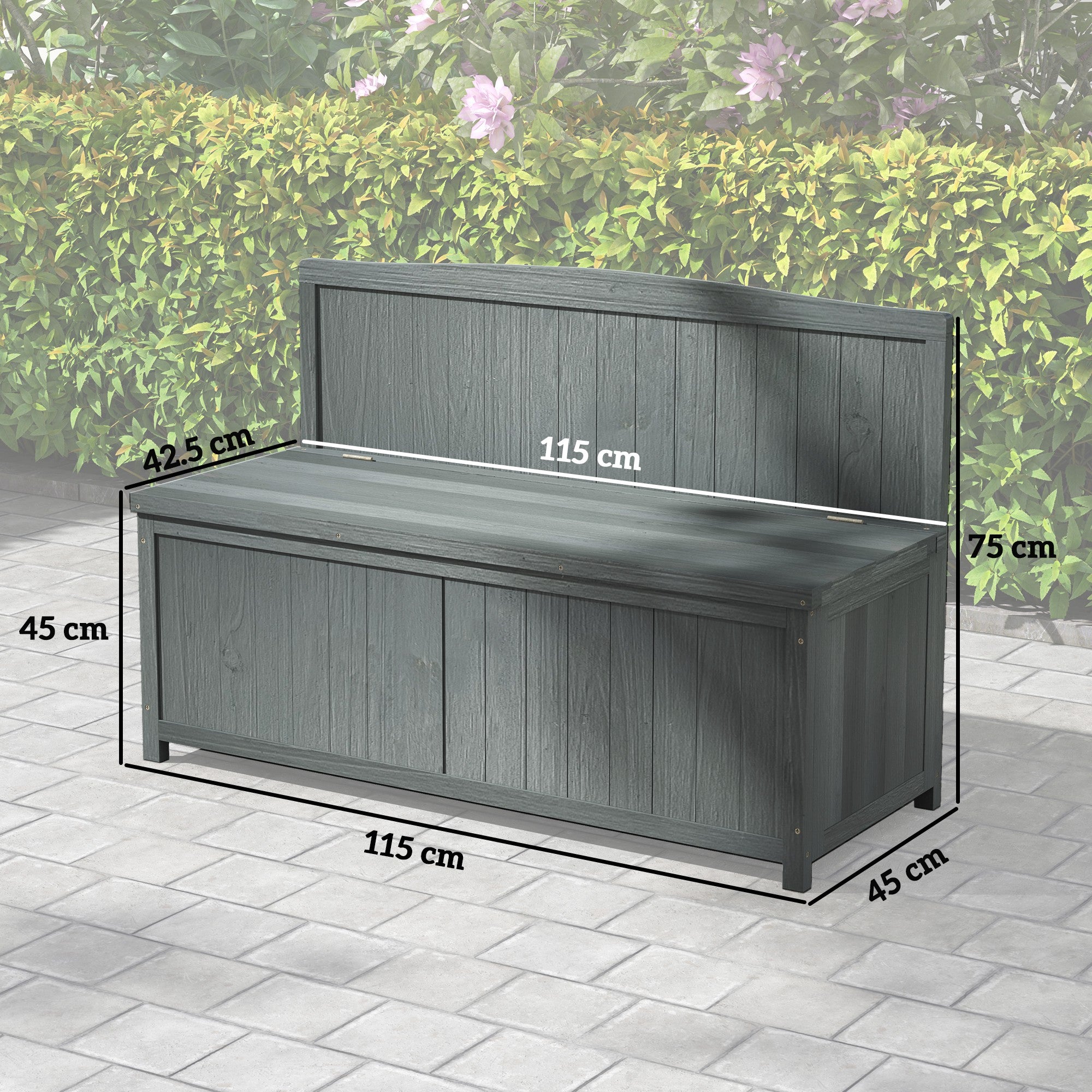 Wood Storage Bench for Patio Furniture, Outdoor Garden Seating Tools, Grey