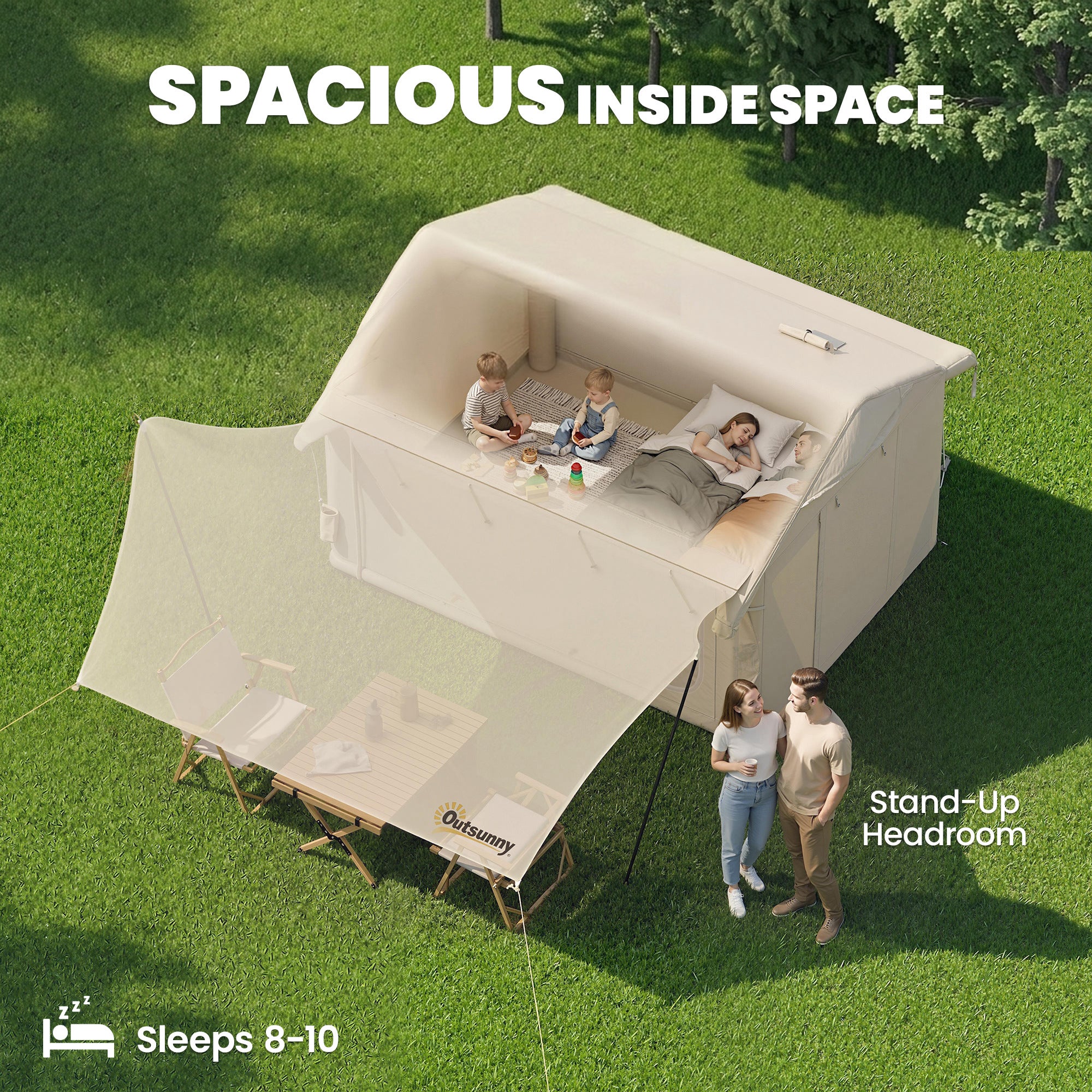 Inflatable Tents Waterproof Glamping Tent with Stove Jack for 6-8 Person