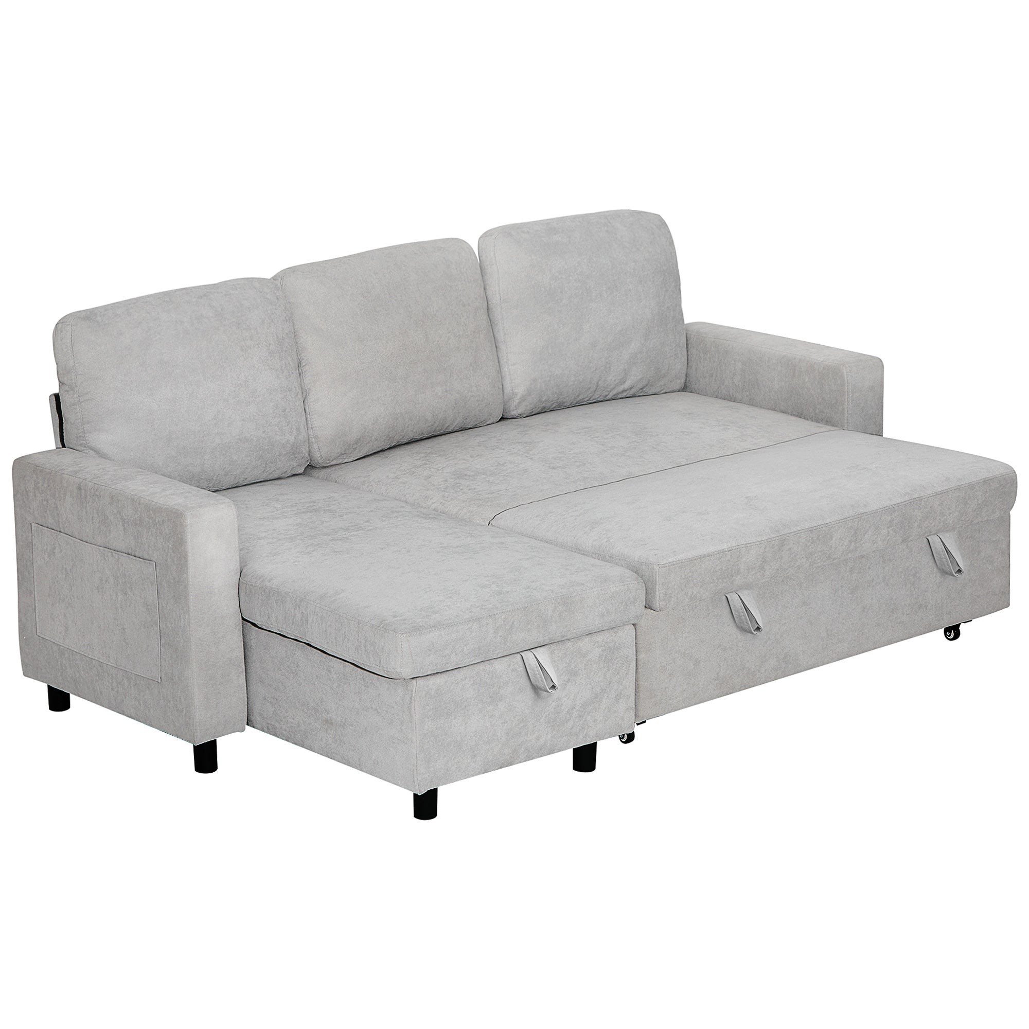 L Sofa Bed, with Storage - Light Grey