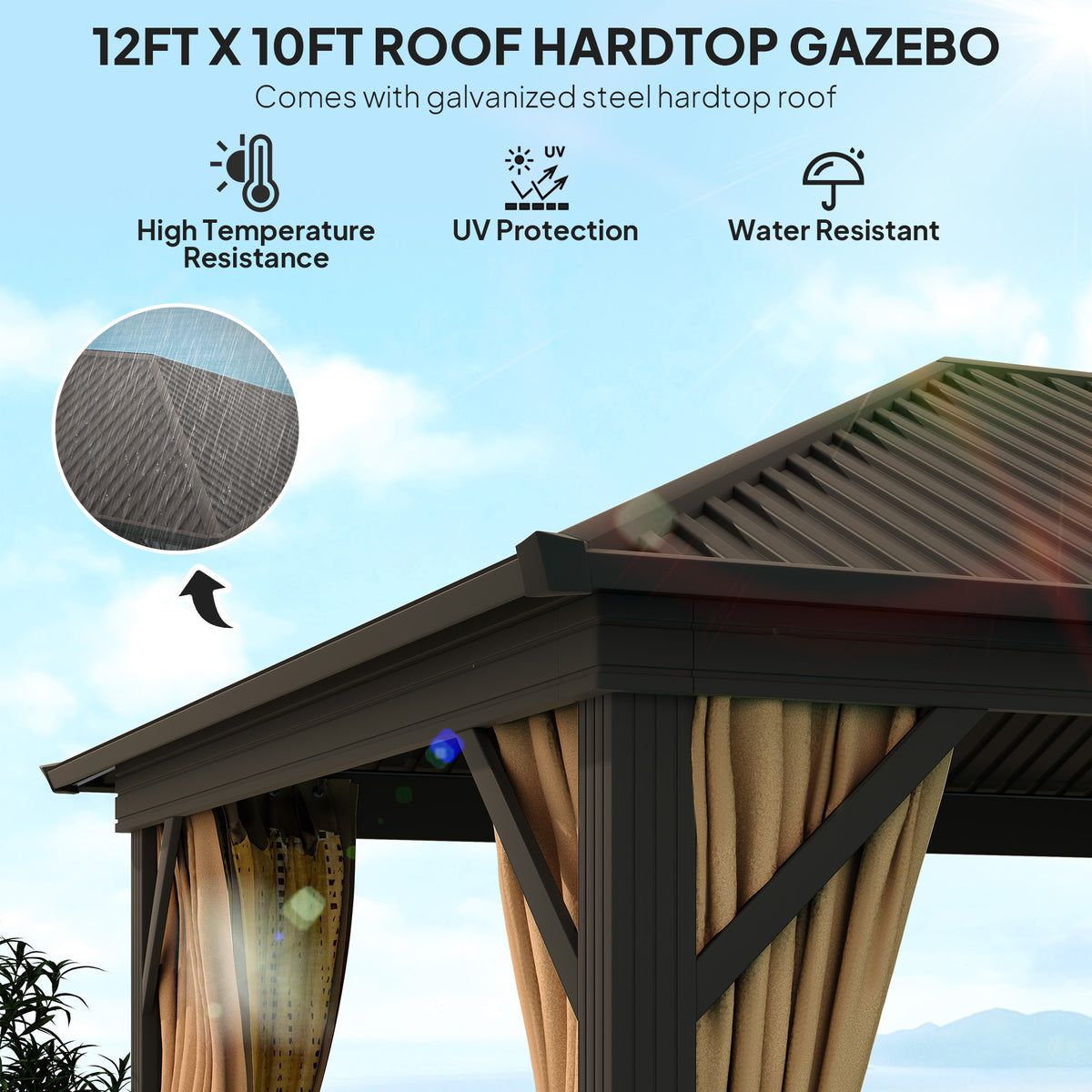 3.6 x 3 Metre Aluminium Frame Hardtop Gazebo with Curtains - Grey