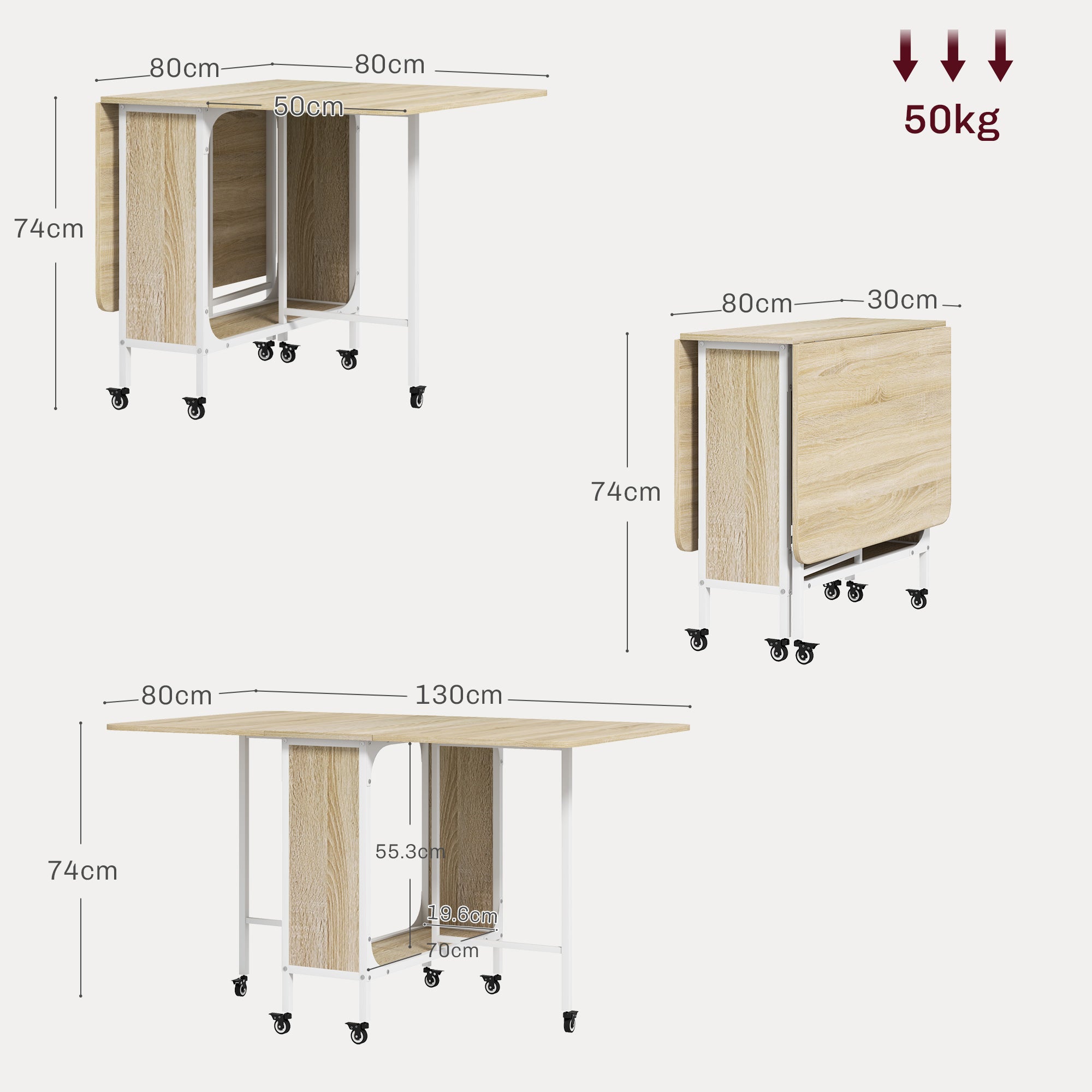 Six-Person Drop Leaf Dining Table - Natural/White