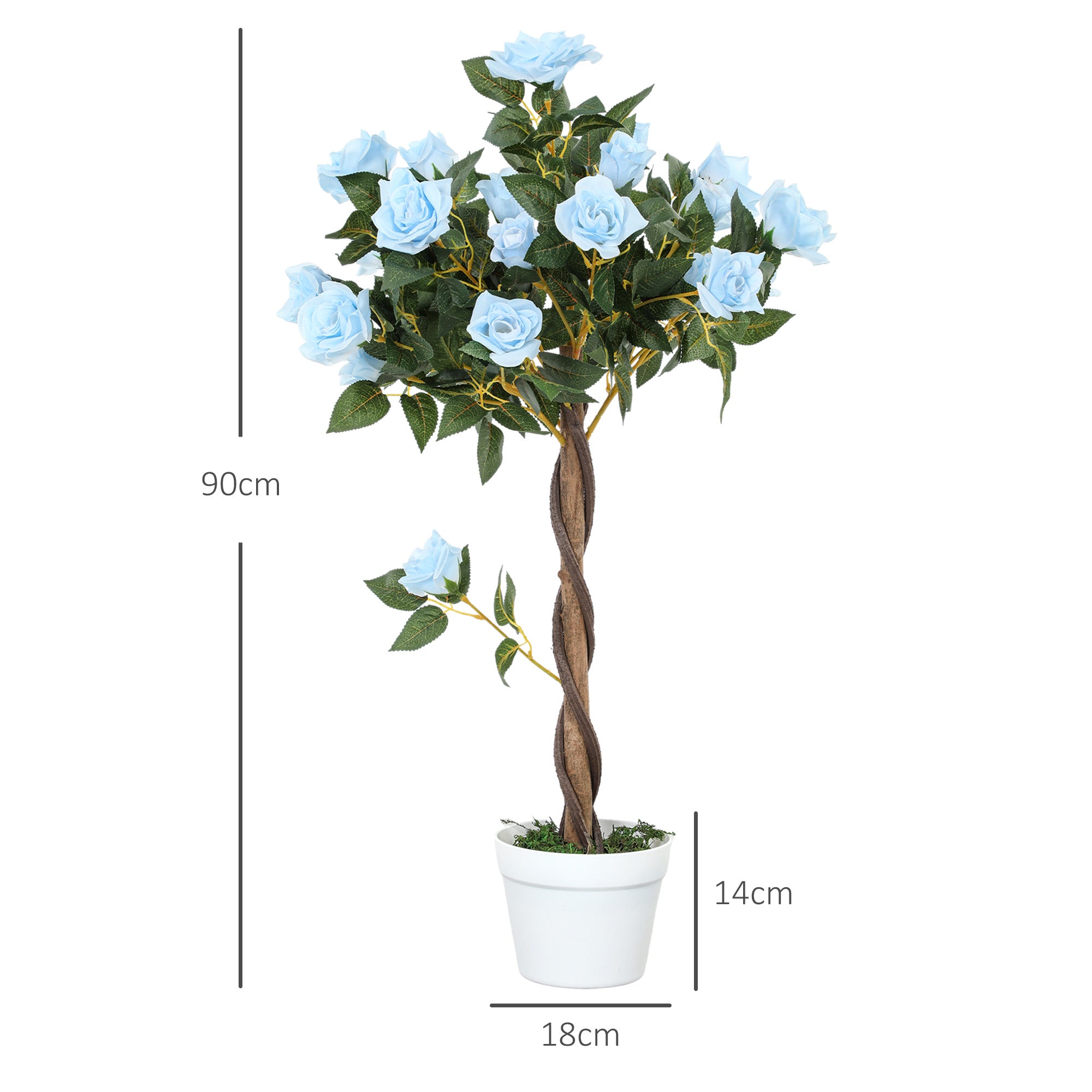 Set of 2 Artificial Plants White Rose Floral in Pot, Fake Plants for Home Indoor Outdoor Decor, 90cm, Light Blue