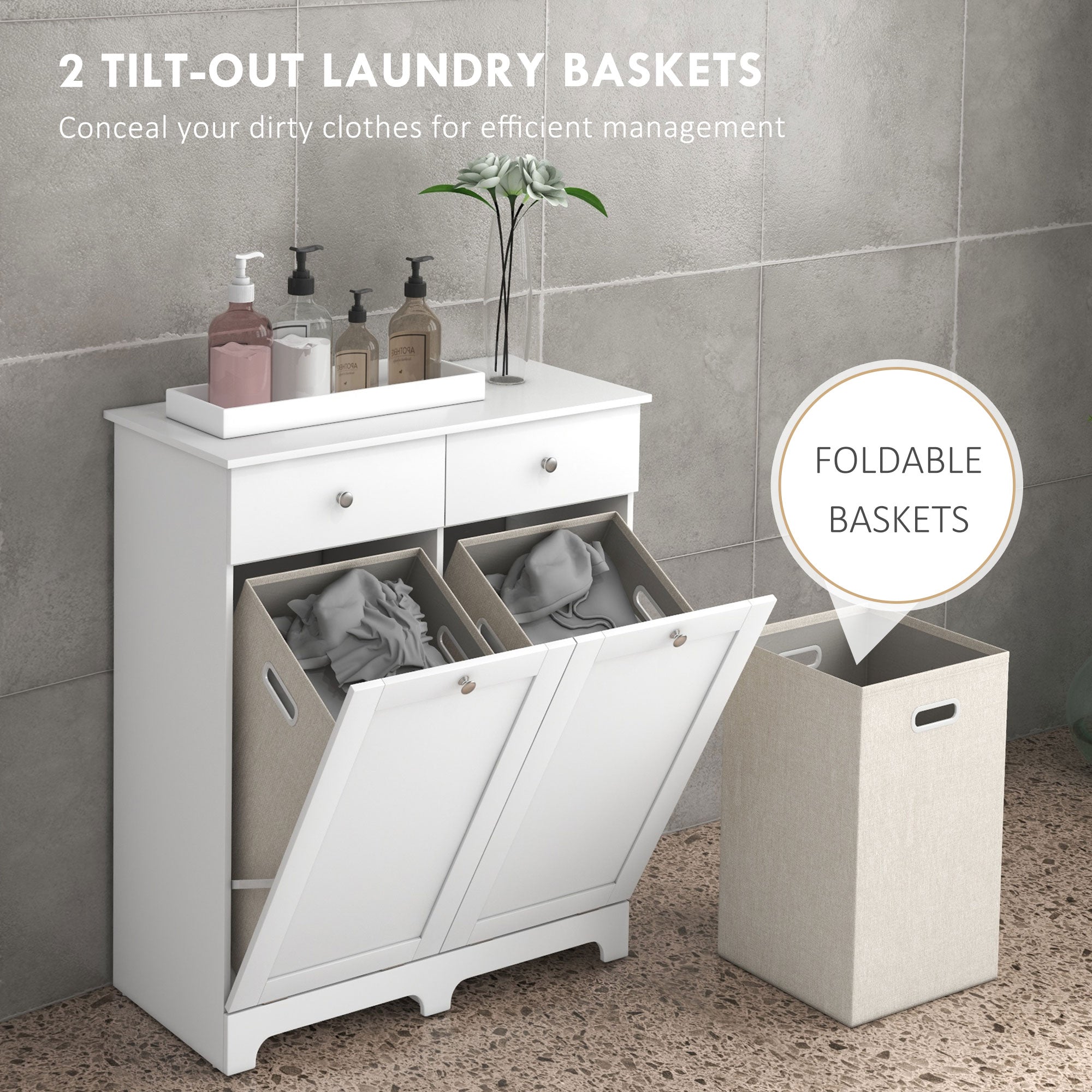 Duo Hamper Laundry Storage Cabinet - White