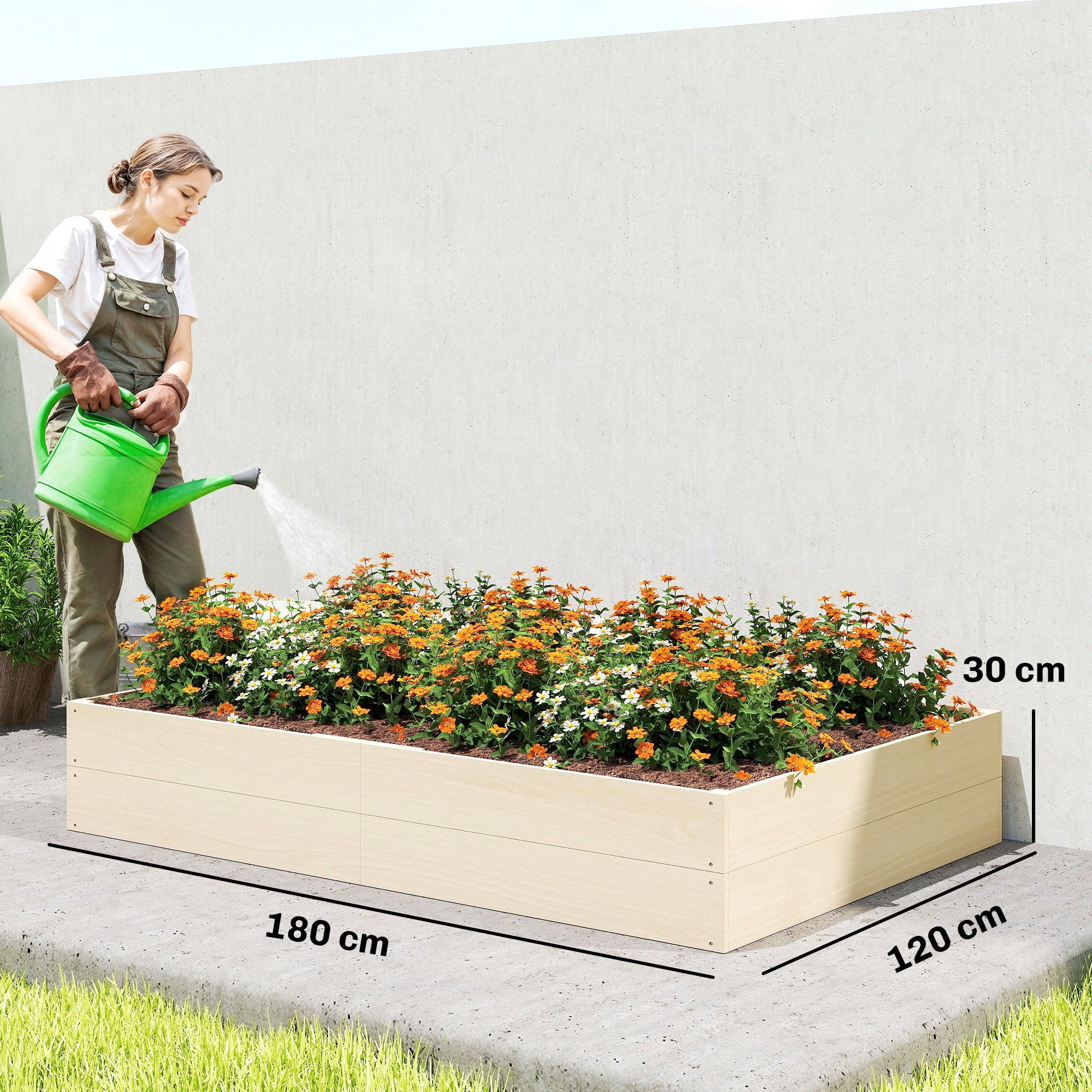 Wooden Raised Bed for Garden, 620L Extra Large Raised Garden Bed with Open Bottom, Outdoor Elevated Planter Box