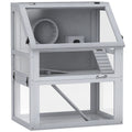 Wooden Hamster Cage with Detachable 32cm Deep Bottom, Hut, Seesaw, Exercise Wheel, Ramp, 60 x 40 x 75cm, Light Grey