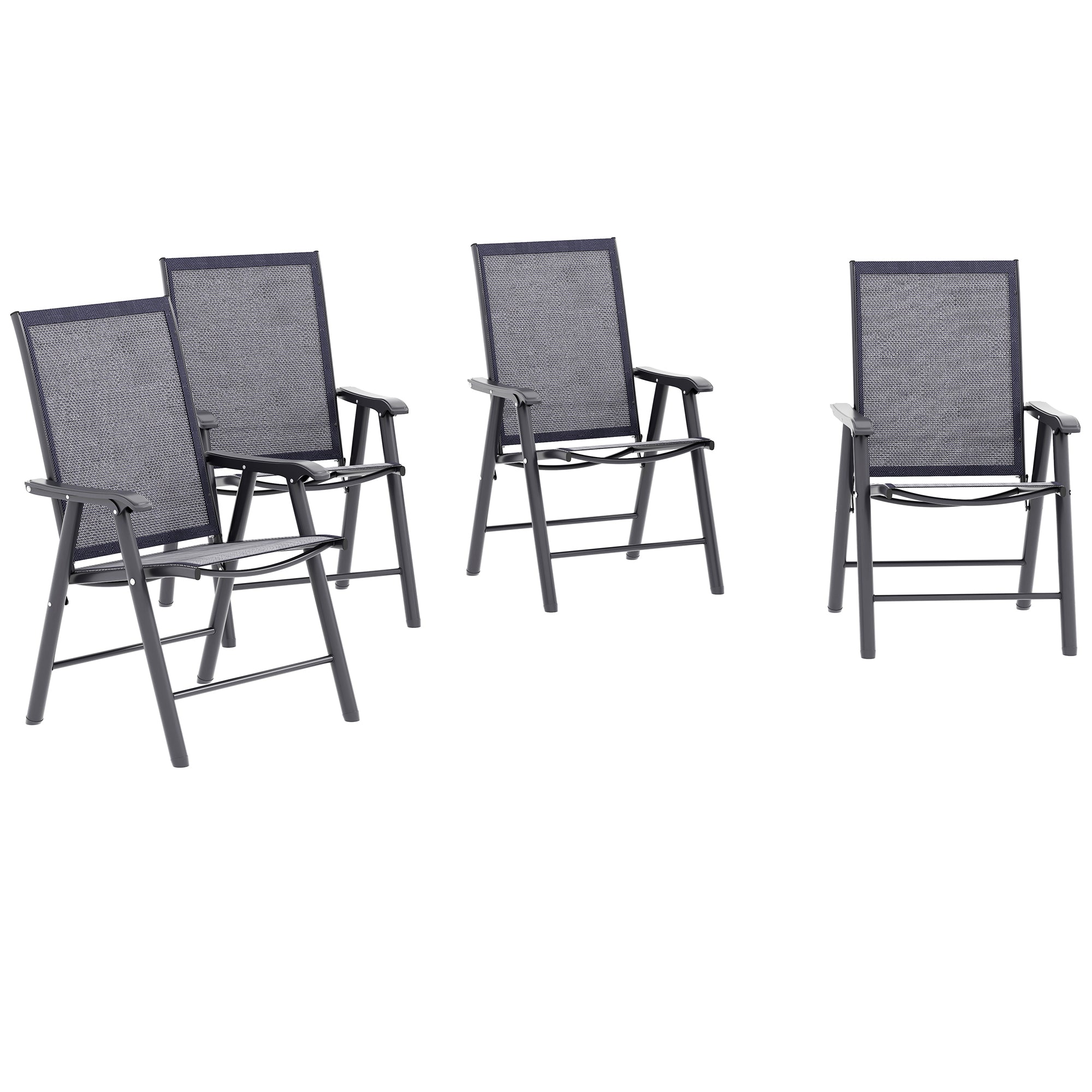 Set of 4 Foldable Metal Garden Chairs with Breathable Textilene Seats Charcoal Grey