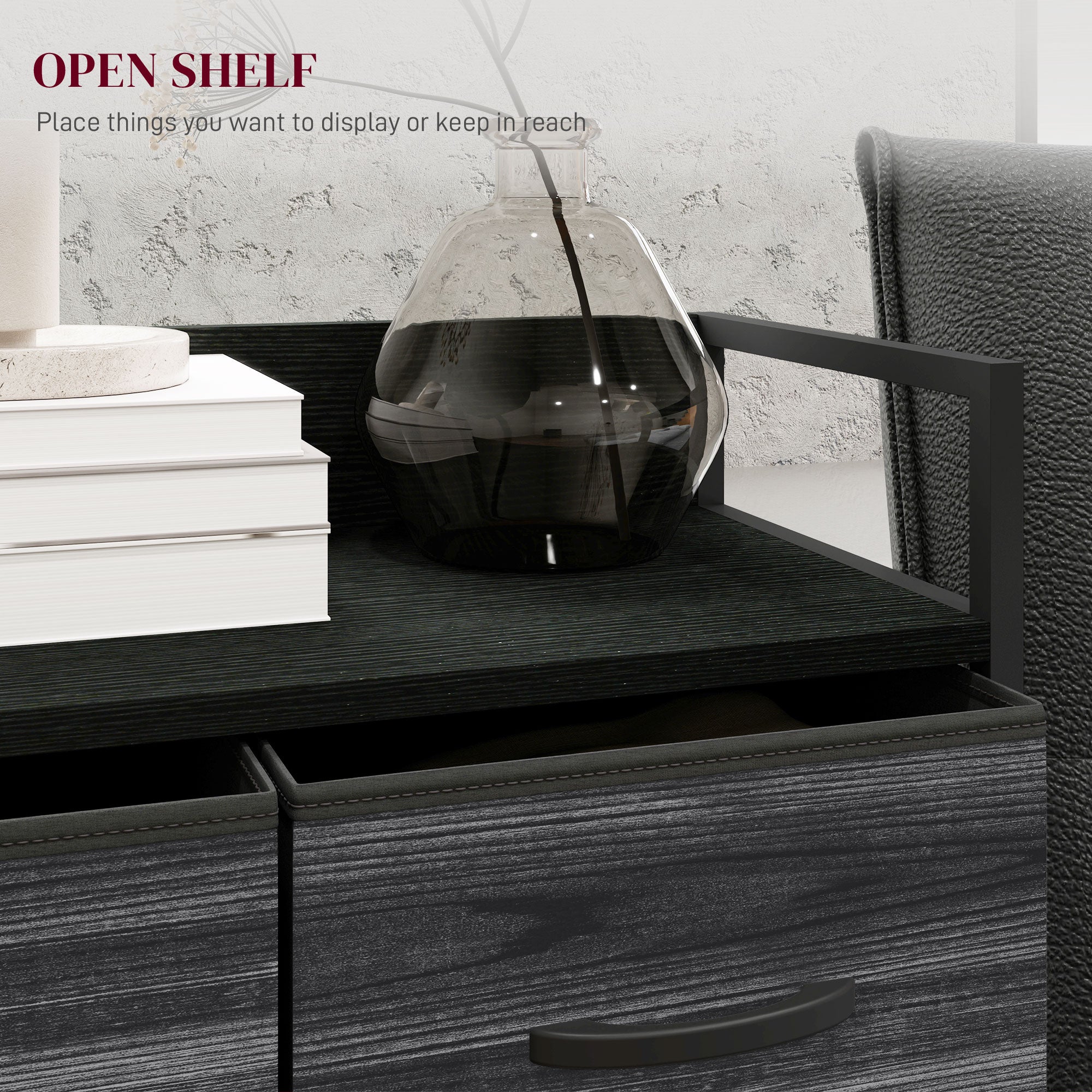 Rustic Chest of Four Fabric Drawers - Black