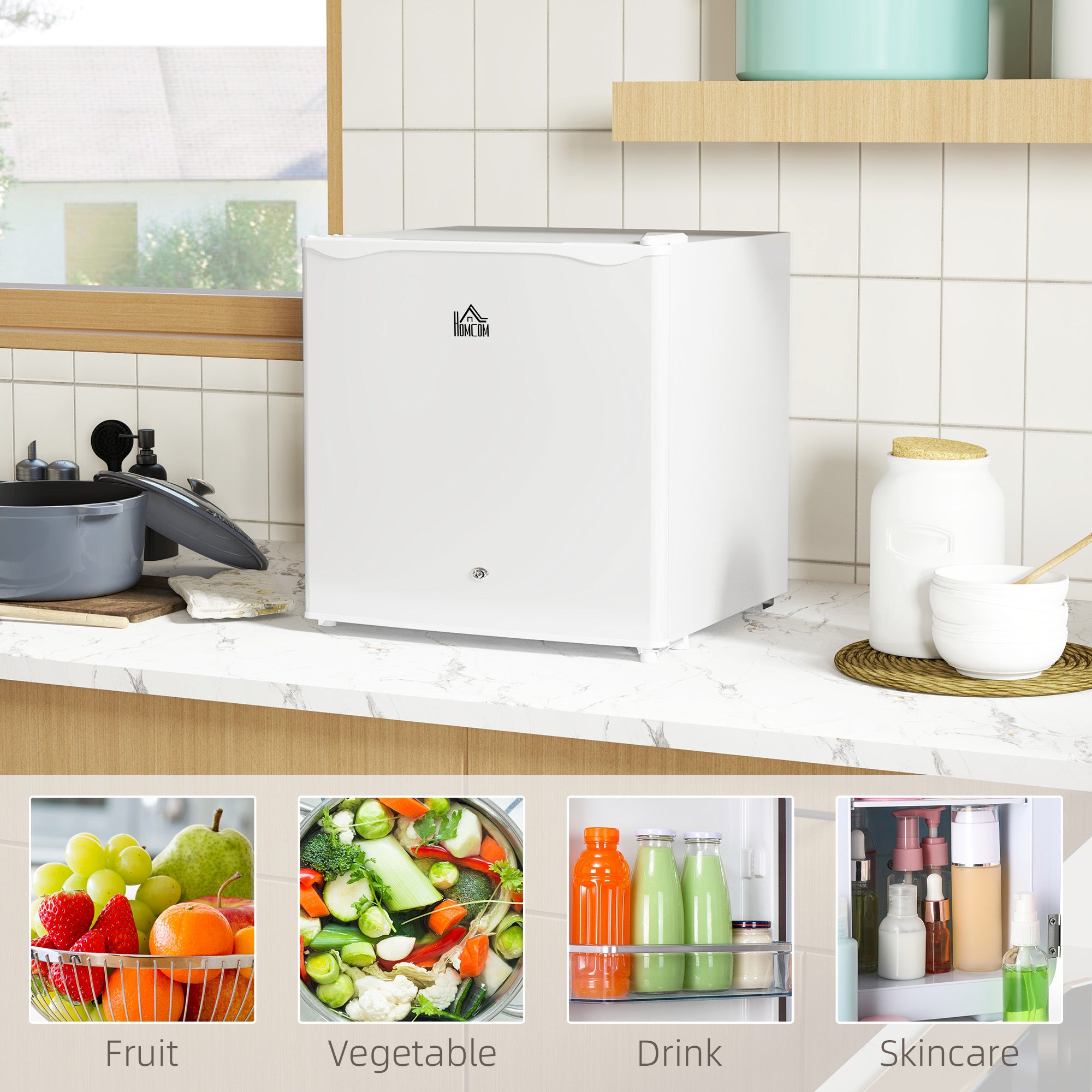 46 Litre Lockable Countertop Fridge with Adjustable Temperature - Cream White
