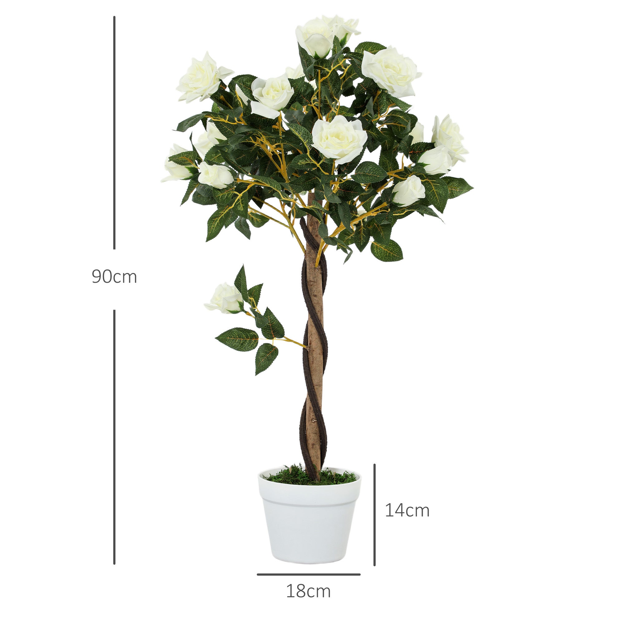 Set of Two Faux Rose Trees with Cement Pot - White