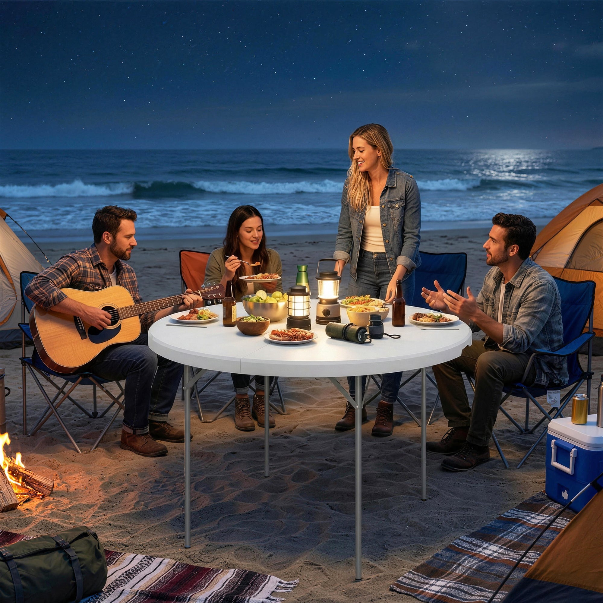 4ft Folding Picnic Table, Camping Table with Non-slip Foot Pads and Metal Frame, 100 kg Load, for Garden, White