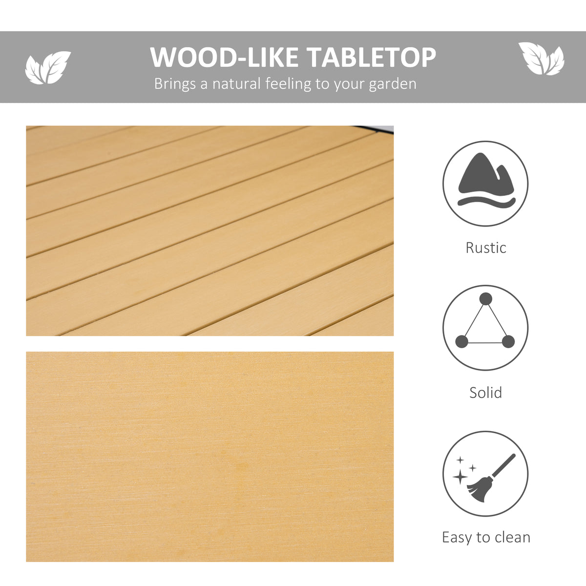 Aluminium Outdoor Garden Dining Table for 8 with Faux Wood Top, 190x90x74 cm - Natural