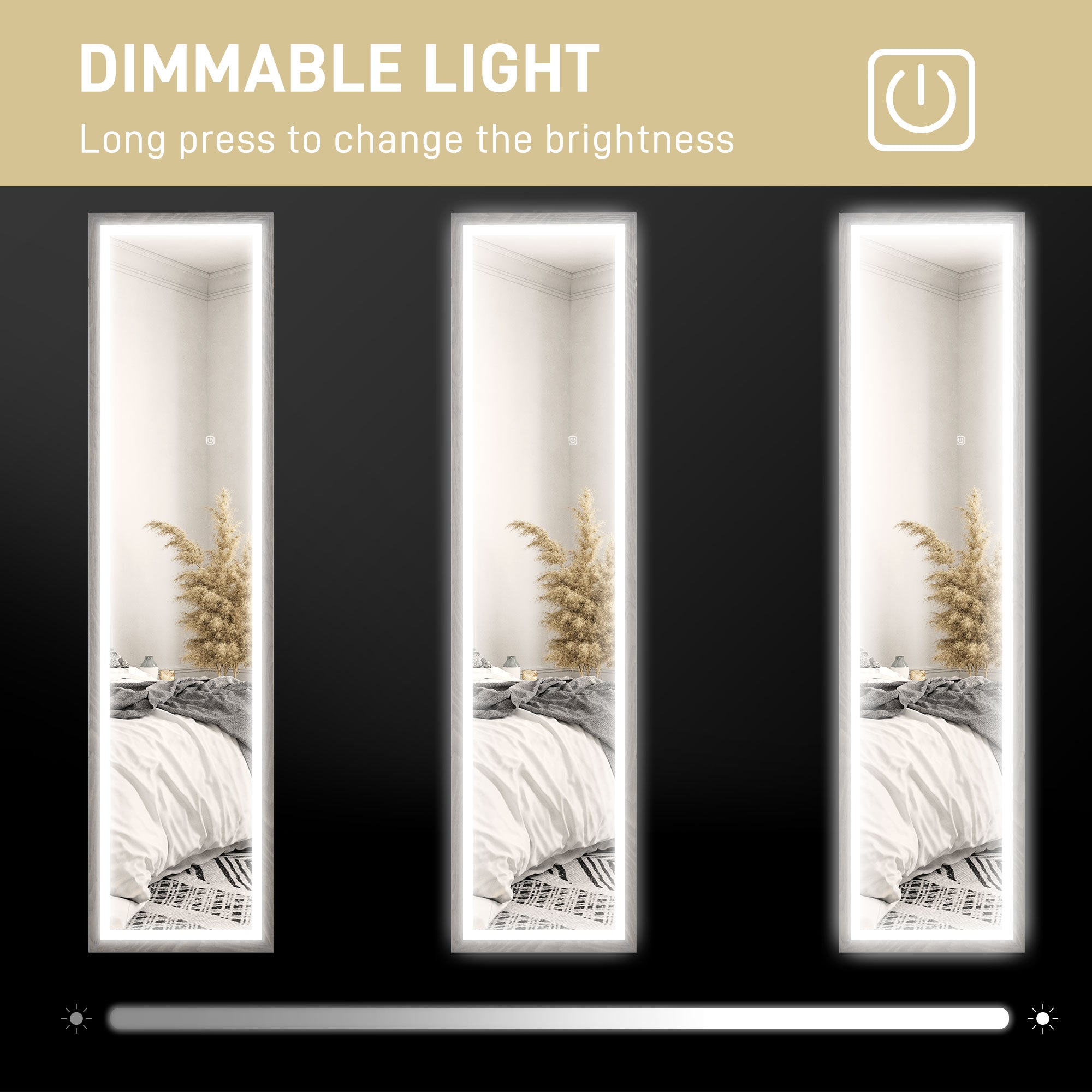Full Length Mirror with Adjustable LED Outer Light - Grey