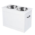 Raised Dog Bowls with Storage and Two Stainless Steel Bowls Elevated Base - White